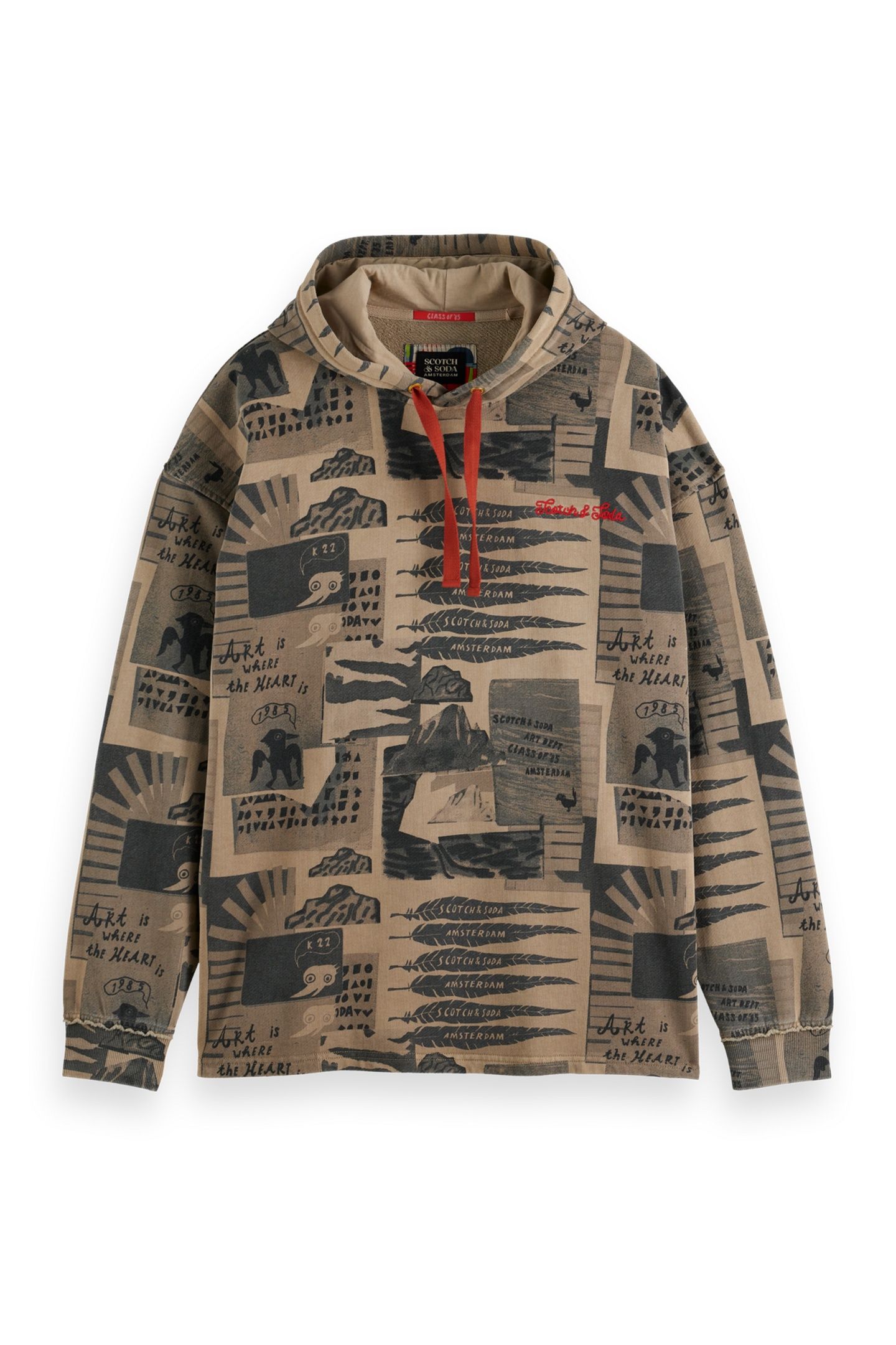 LOOSE-FIT OVERDYED ALL-OVER PRINTED HOODIE PLAZA TAUPE 1