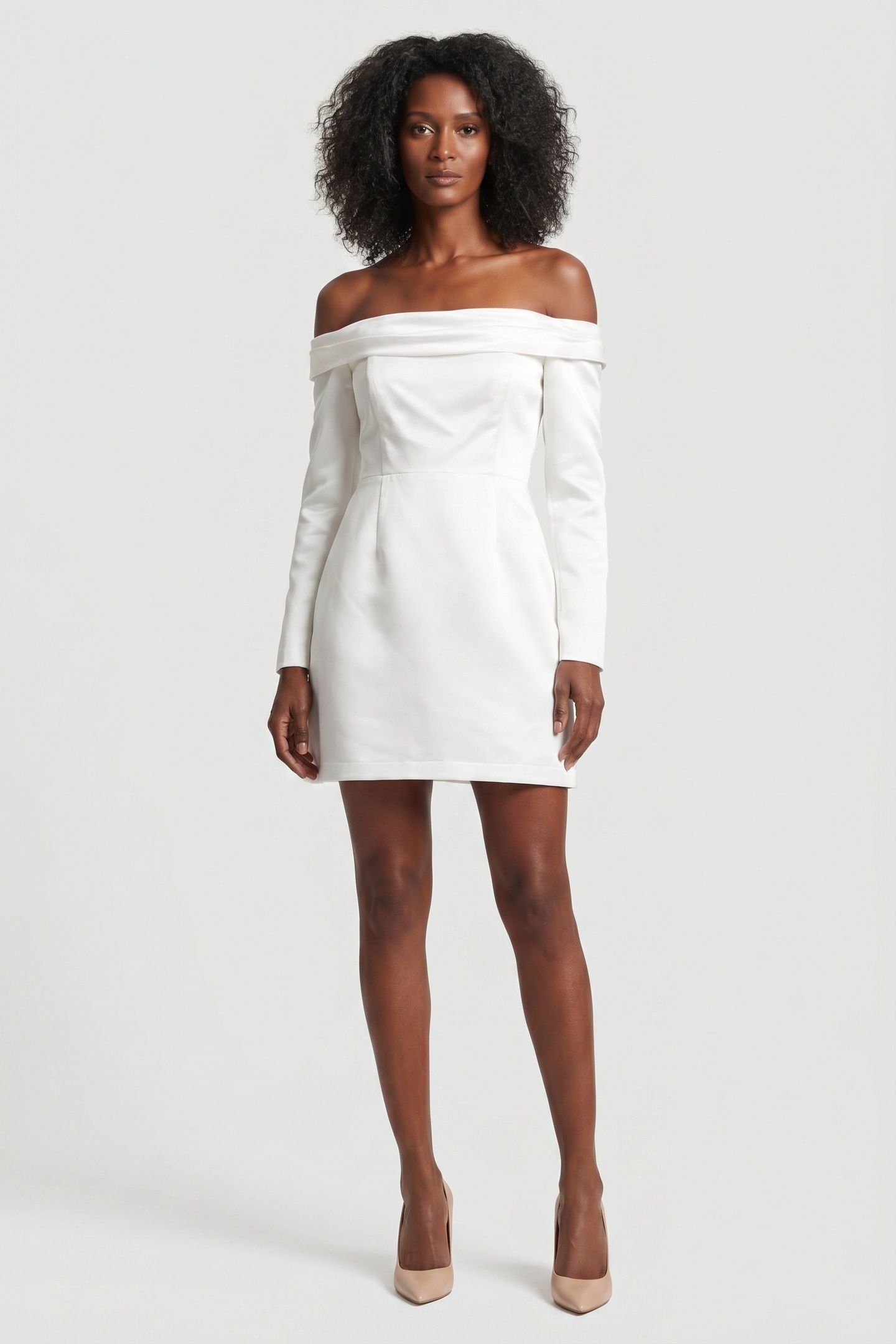 SATIN BARDOT MINI DRESS WHITE 1