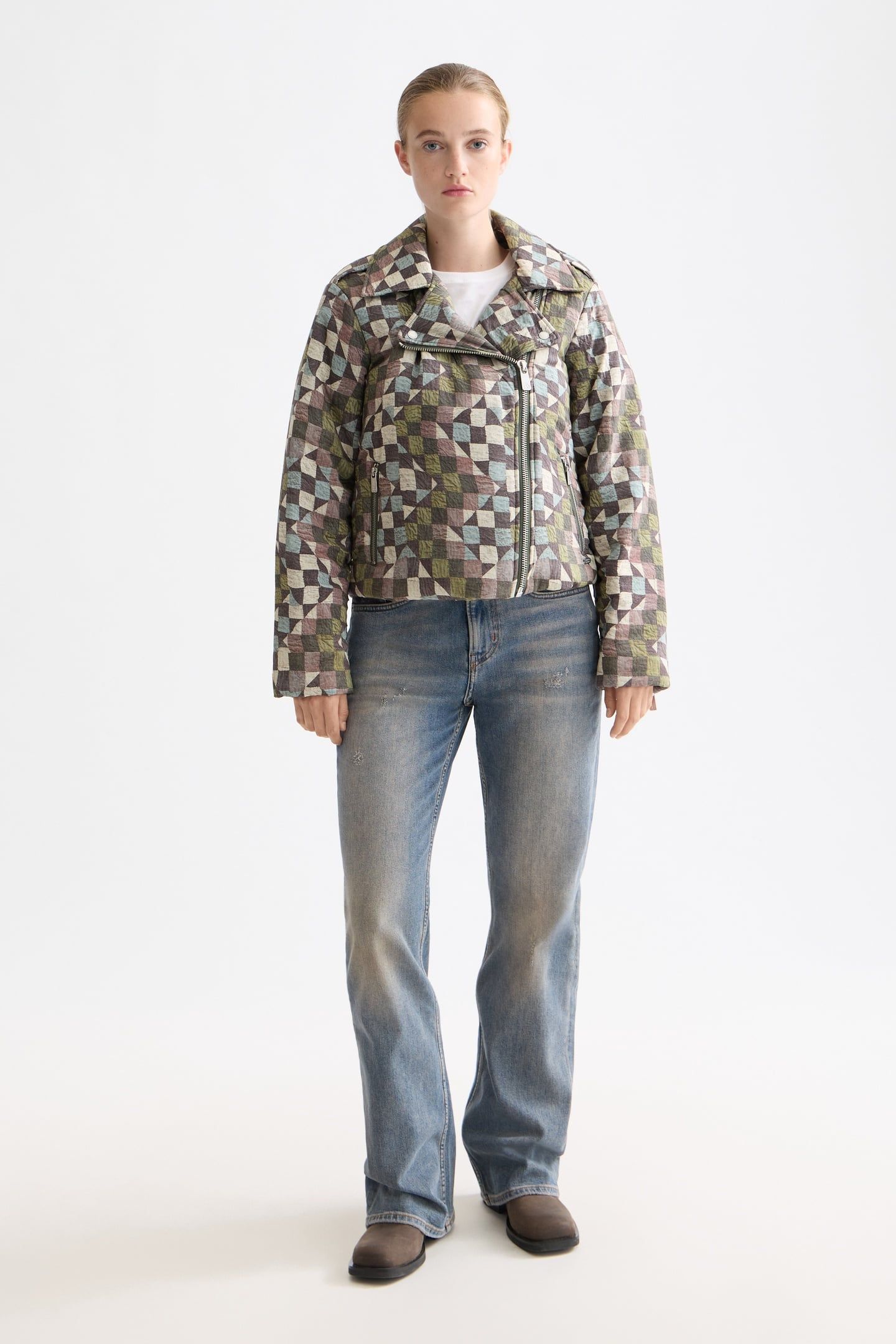 QUILTED BIKER JACKET MOUNTAINS PATCHWORK 1