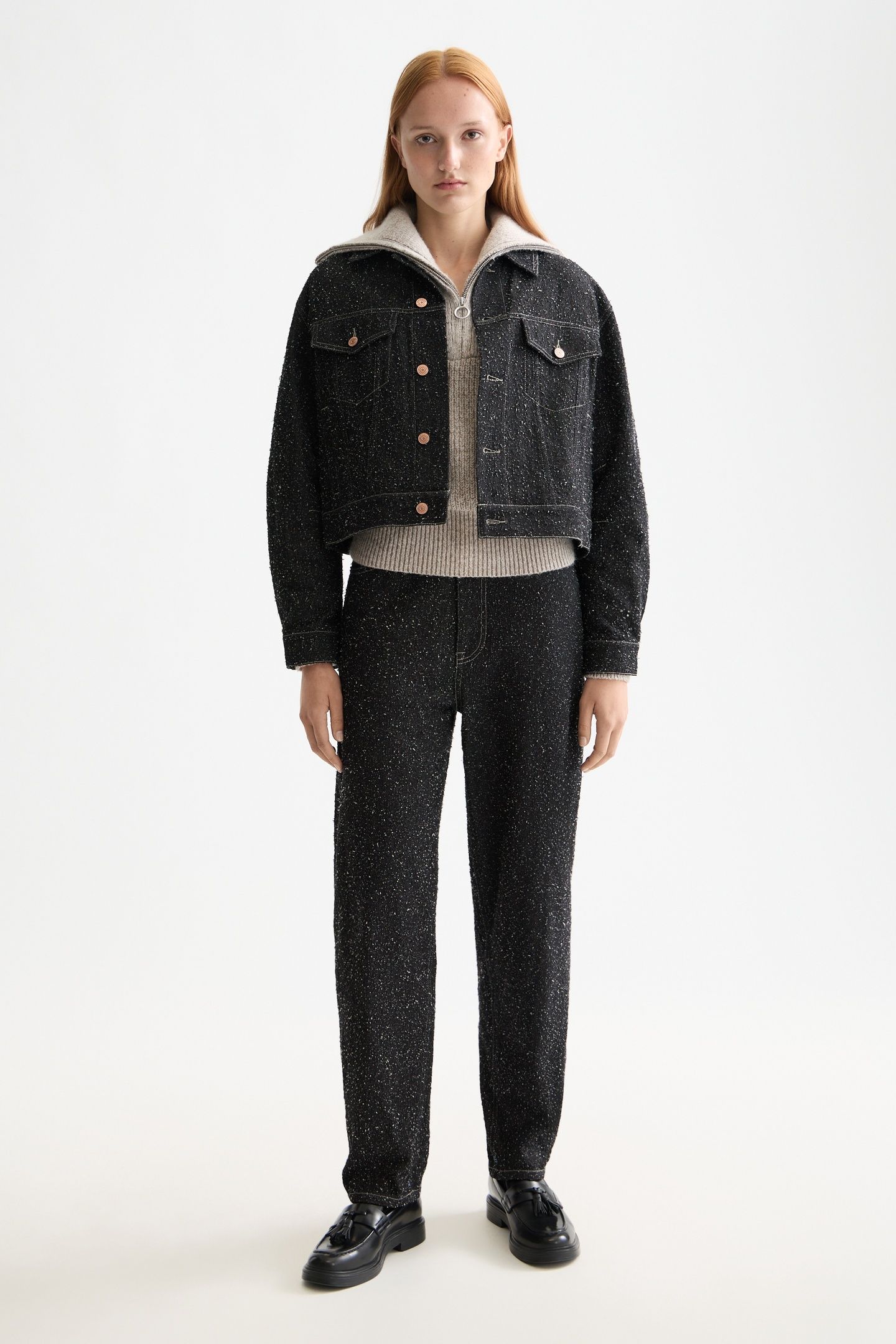 BLACK DENIM TEXTURED OVERSIZED JACKET — BLACK SNOW 2