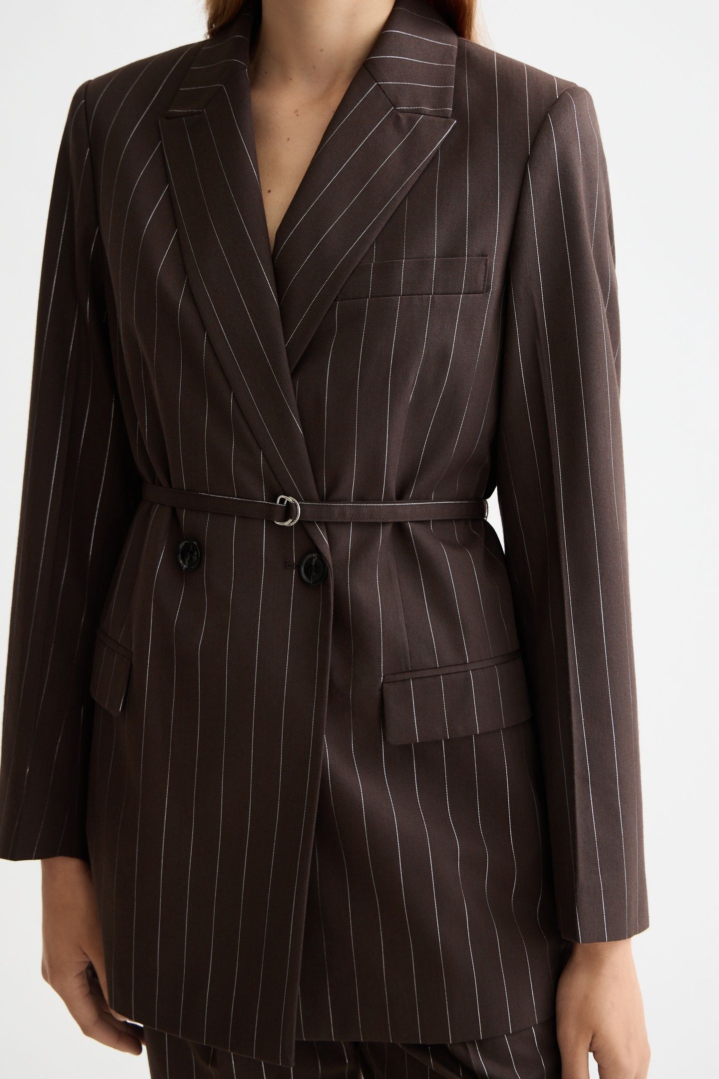 DOUBLE BREASTED LUREX PINSTRIPE BLAZER CHOCOLATE PLUM 6