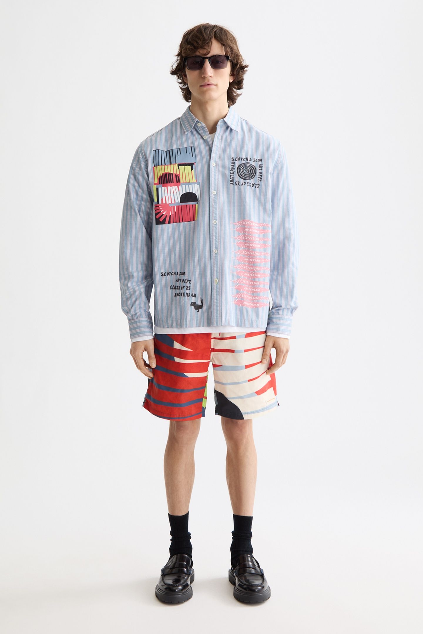 GRAPHIC PATCHWORK STRIPED OXFORD SHIRT FADED DENIM LAVENDER 3