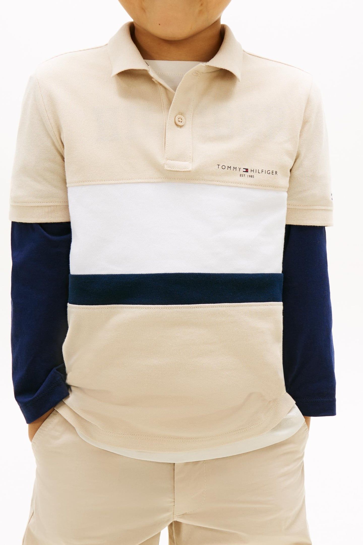 BOYS MINI EMBROIDERED POLO CLASSIC BEIGE COLOURBLOCK 1