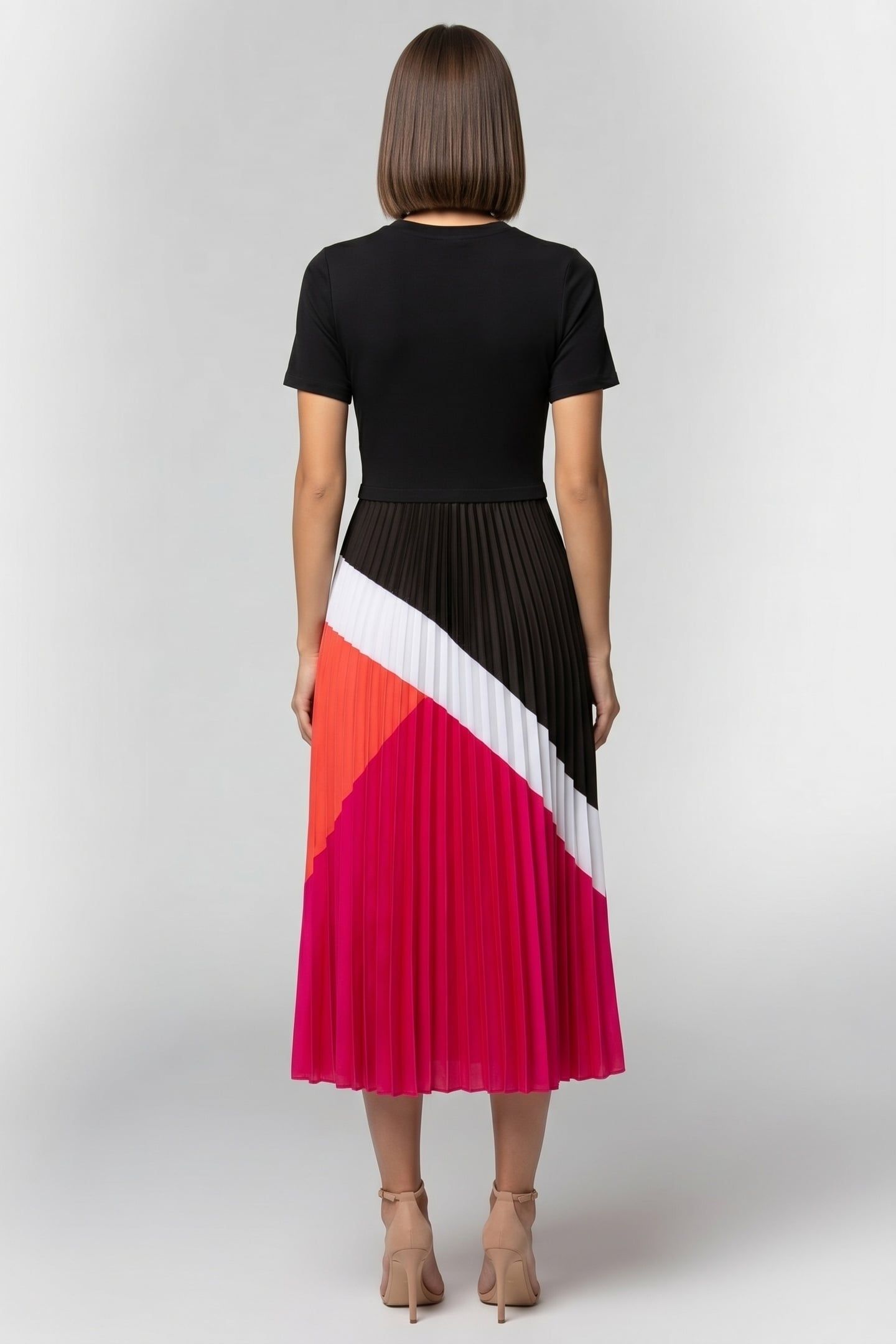 PLEAT COMBO COLORBLOCK DRESS BLACK/PINK 2