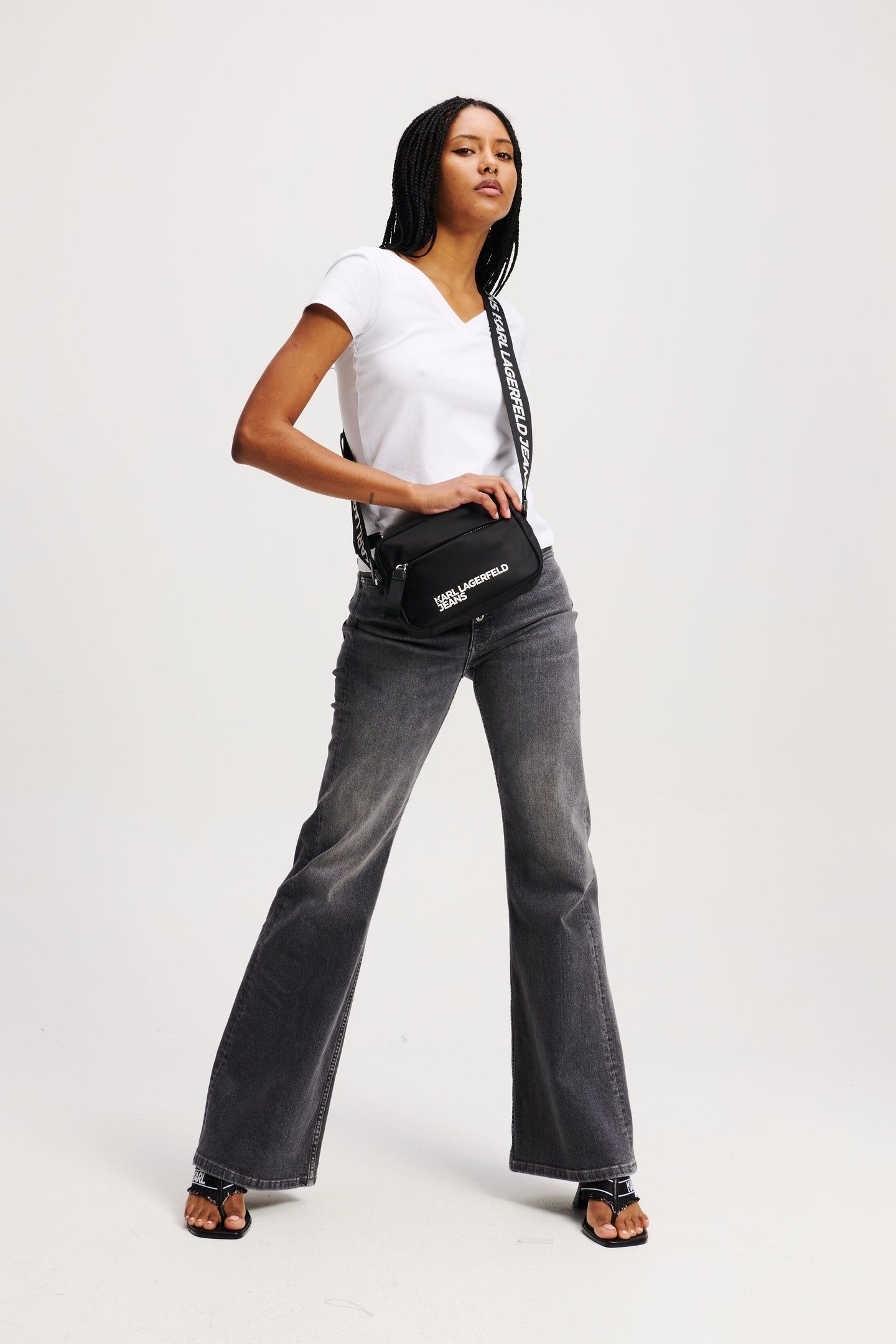 FLARED SHANK DENIM VISUAL WASHED BLACK 6
