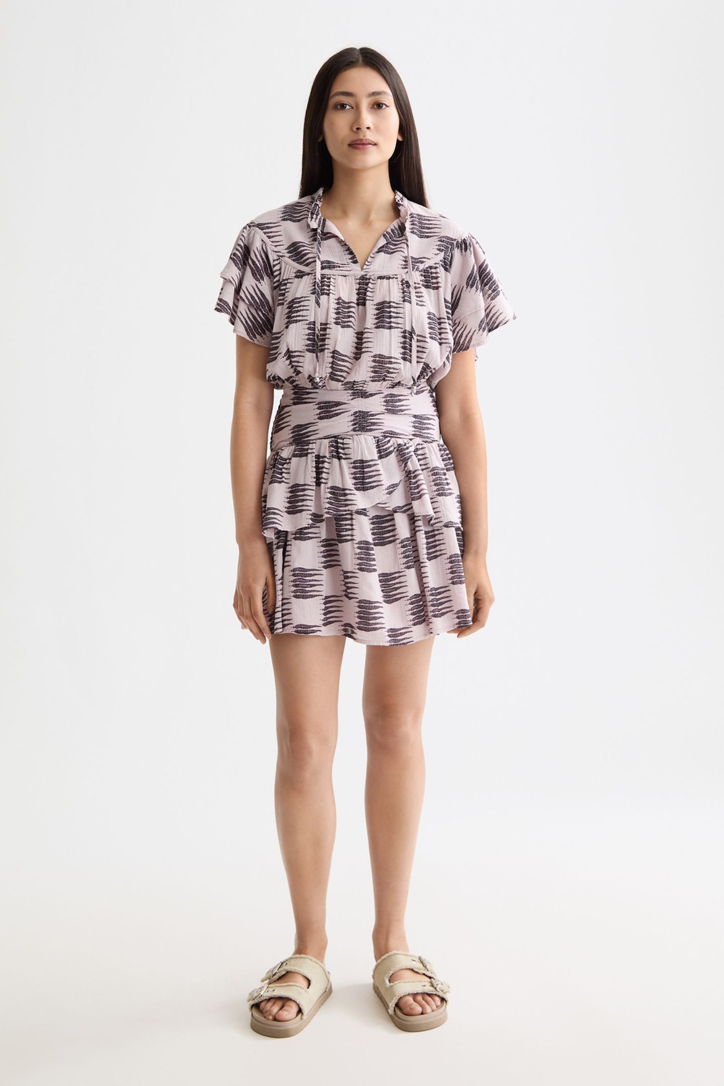 RUFFLED MINI DRESS WITH GATHERED WAIST FEATHER BLOCK 2