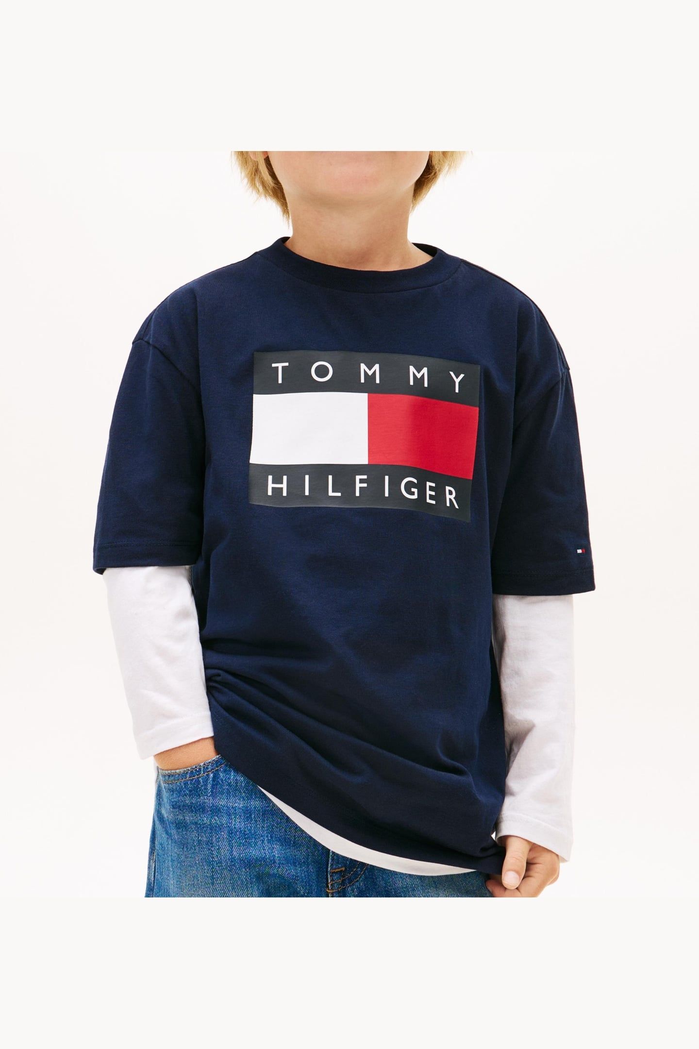 BOYS HERITAGE PRINTED FLAG T-SHIRT DARK NIGHT NAVY 1