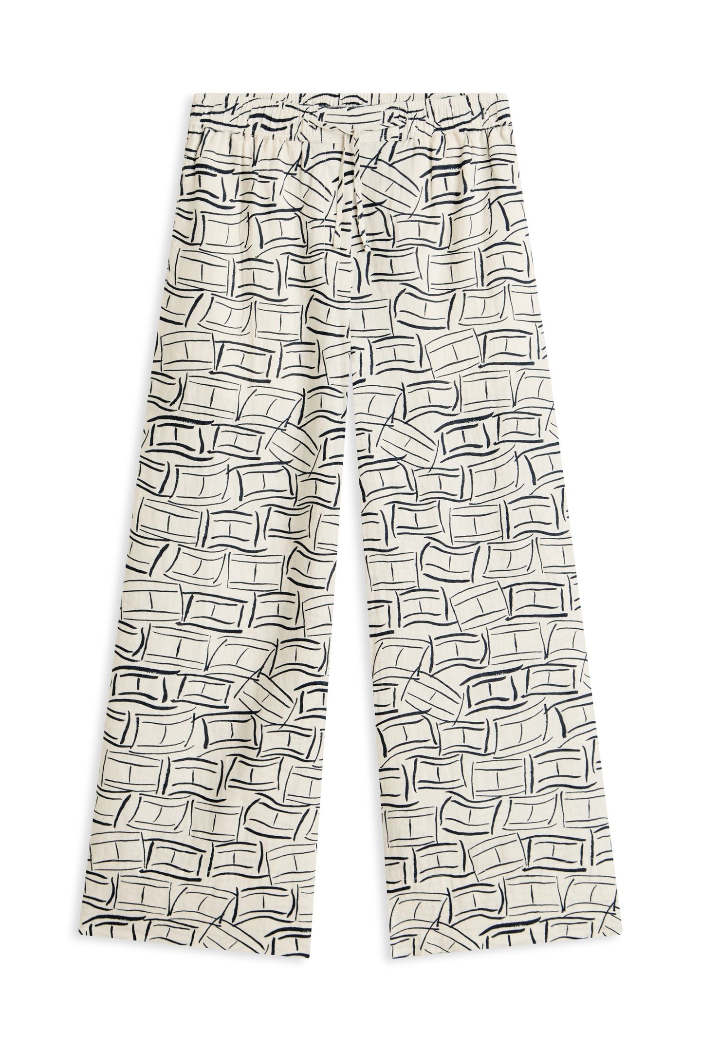 ESSENTIAL LINEN PULL ON PANTS SMALL FLAG FEATHERS CALICO 4
