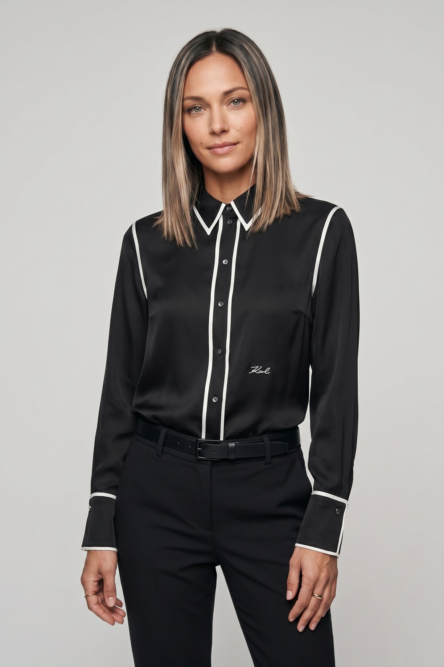 BW CONTRAST PIPING BLOUSE BLACK 1
