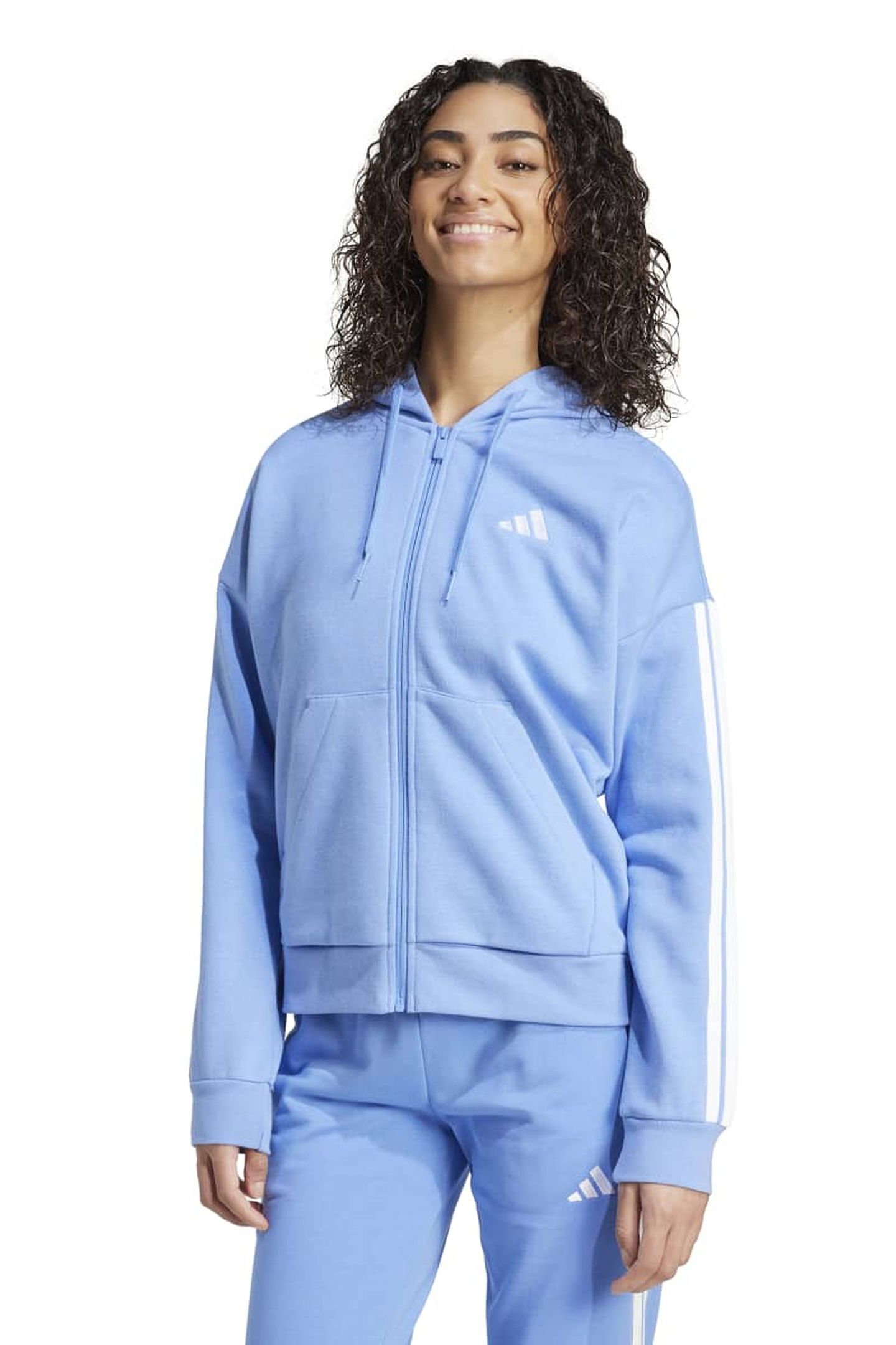 SPORTSWEAR ESSENTIALS 3-STRIPES FULL-ZIP FLEECE HOODIE BLUE 1