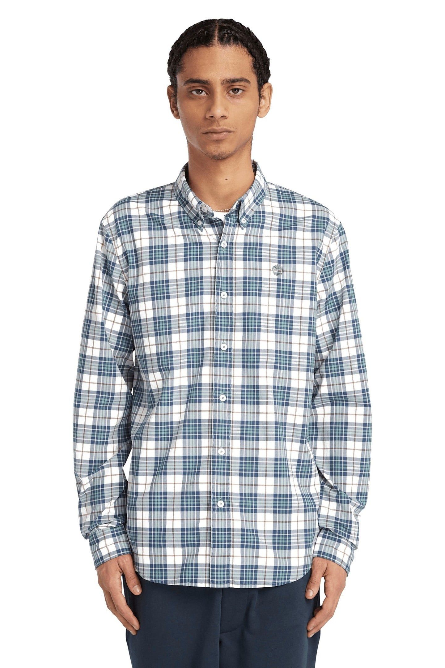 LS STRETCH POPLIN TARTAN SHIRT SLIM TRELLIS YD 1