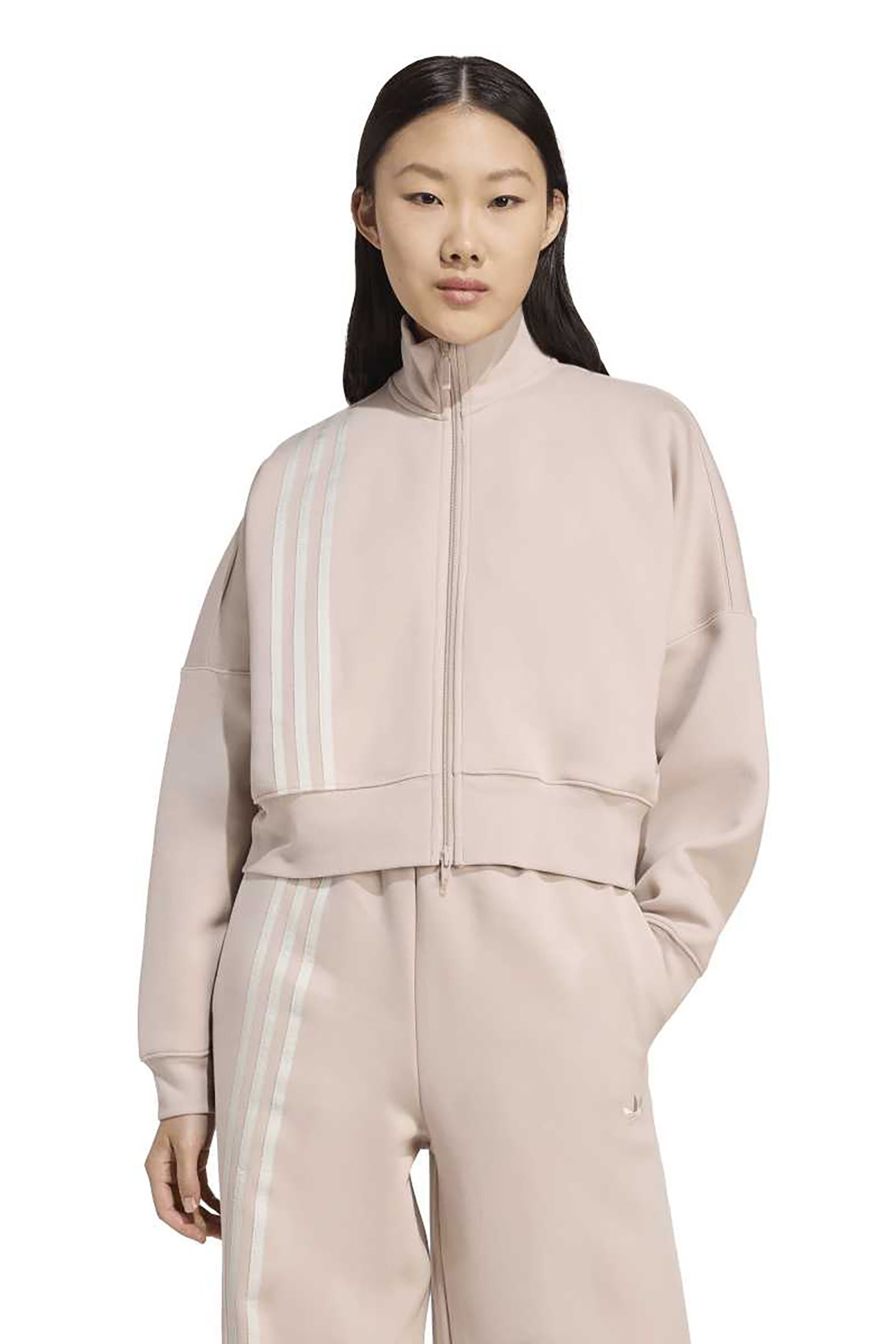 ORIGINALS OFF PLACED 3 STRIPES ZIP UP WONDER TAUPE 1