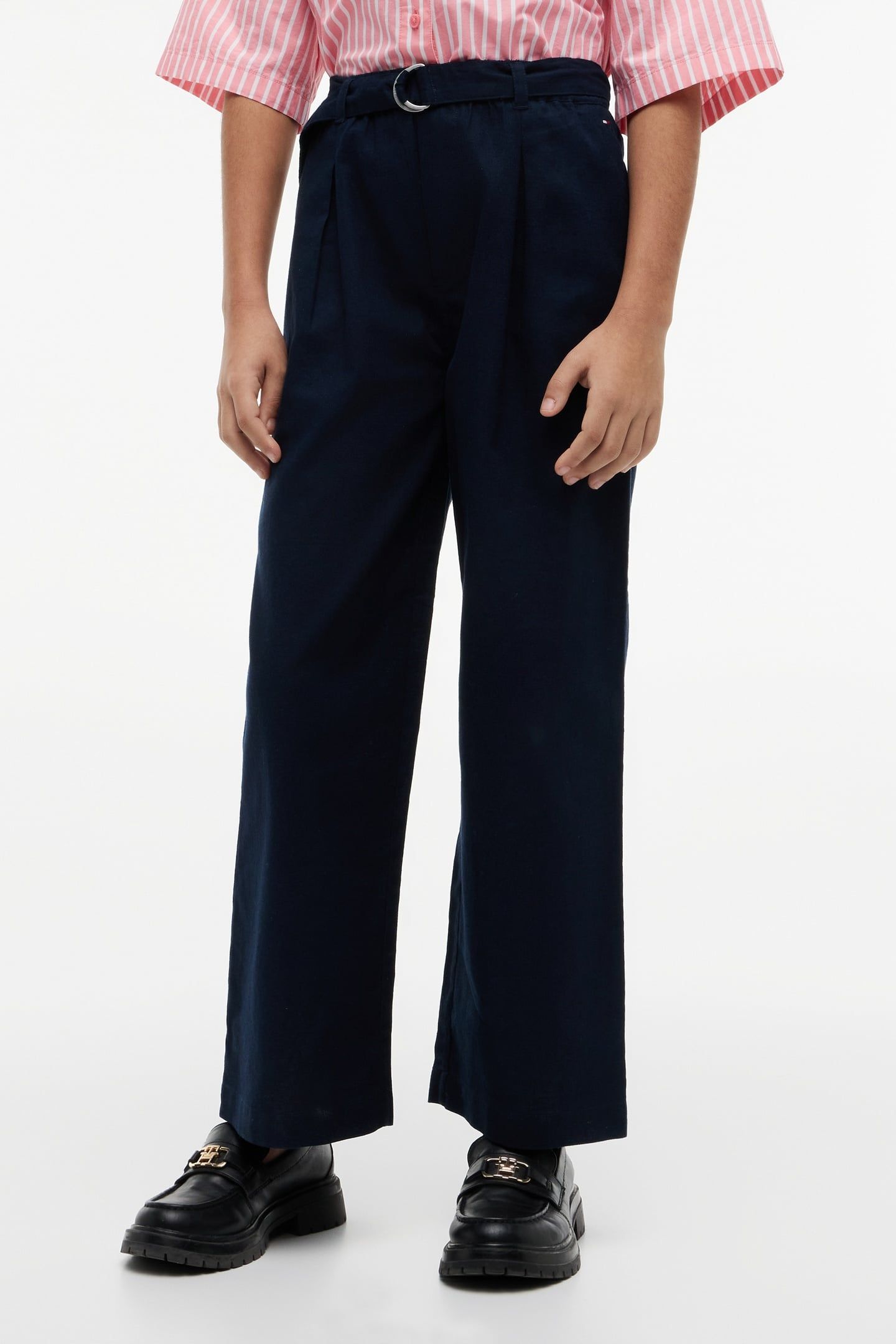 GIRLS PLEATED LINEN PANTS DARK NIGHT NAVY 1