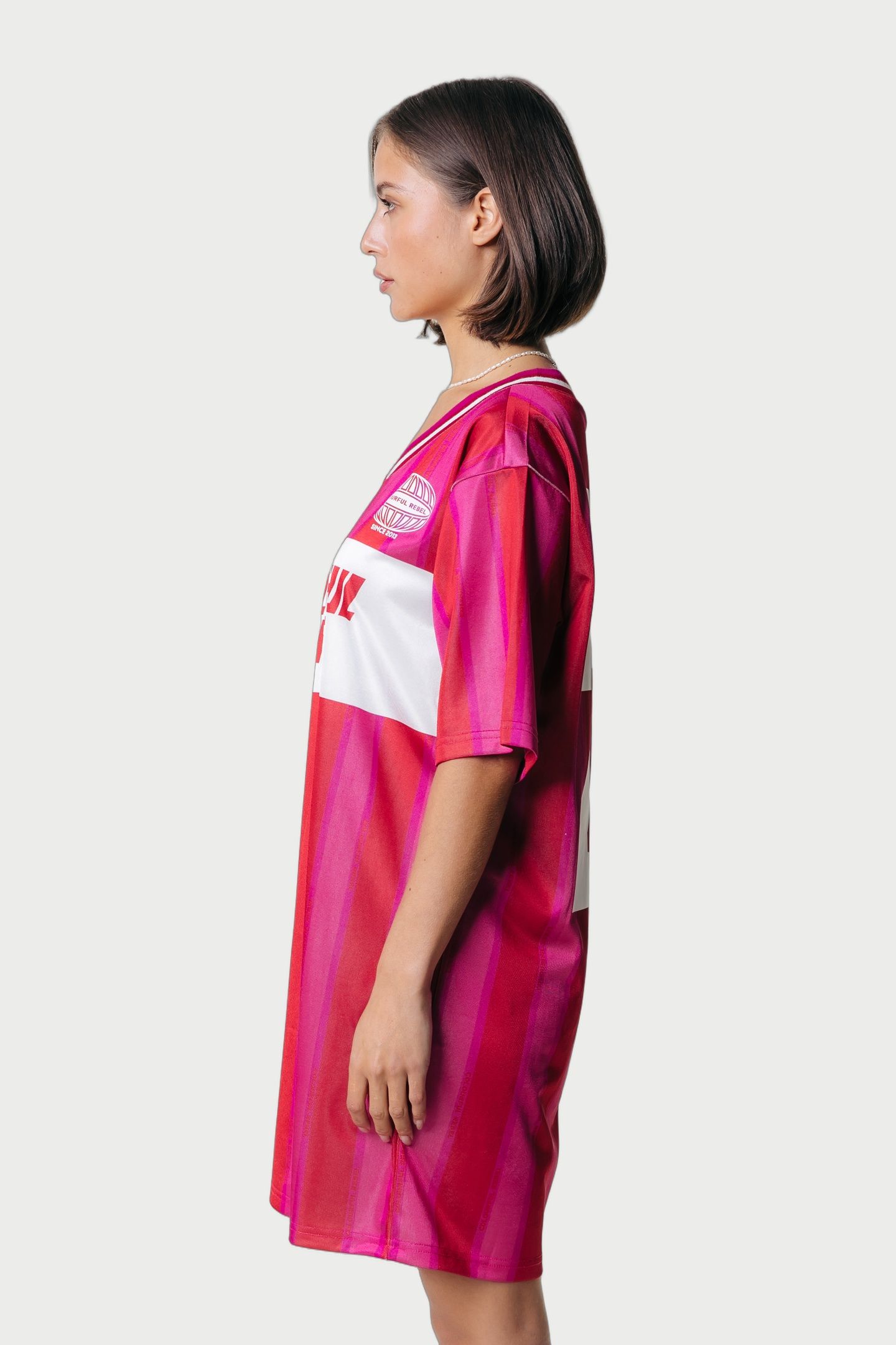 TAYLIE STRIPED FOOTBALL TEE DRESS SS MEDIUM BRIGHT PINK 2