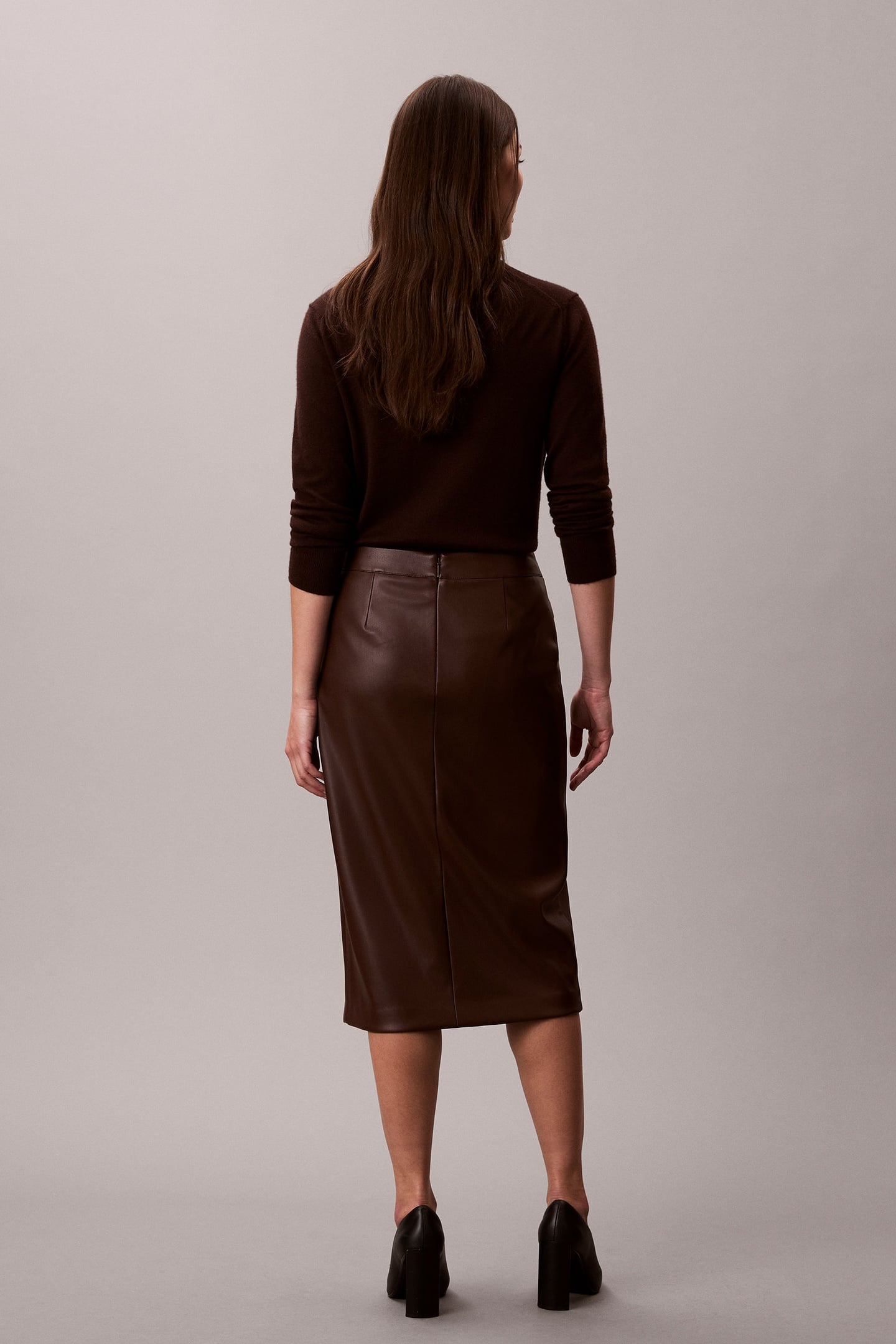 FAUX LEATHER MIDI SKIRT RICH BROWN 3