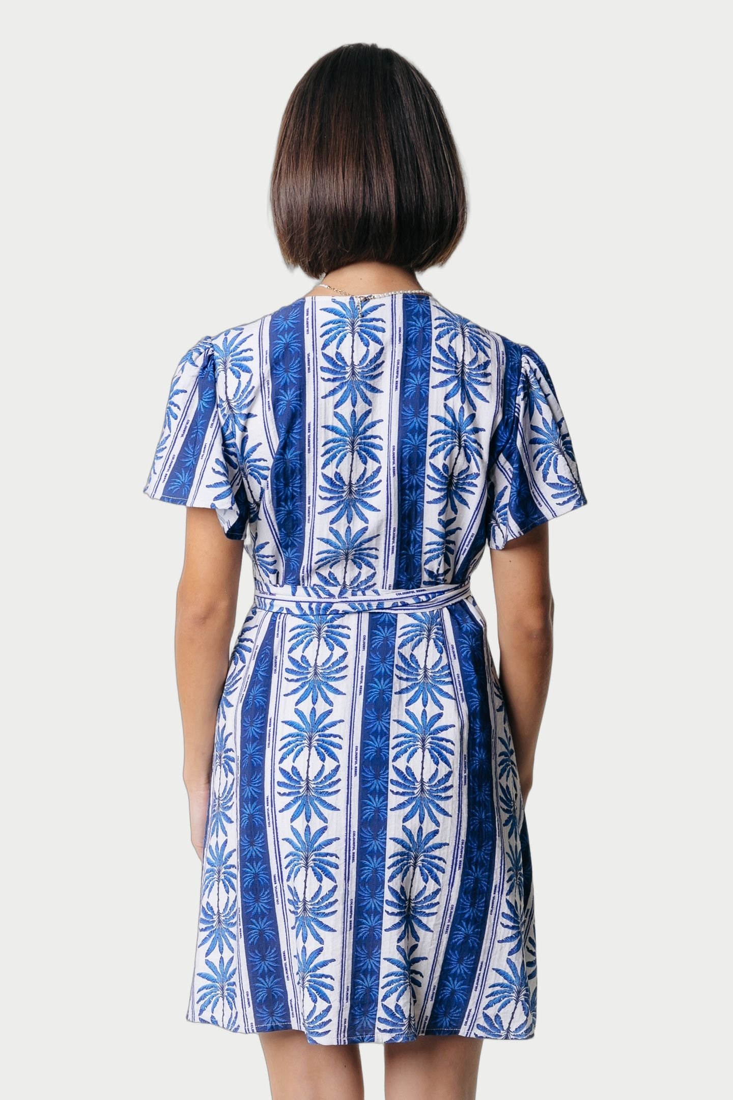 NOVA PALM REAL WRAP MINI DRESS SS BRIGHT BLUE 2
