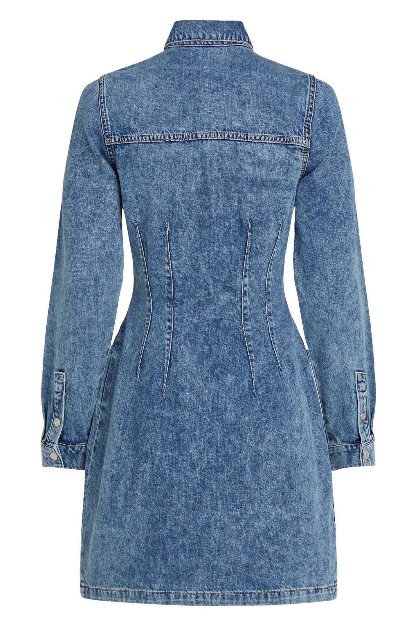 LONGSLEEVE PINTUCK DENIM DRESS STONE WASHED BRIGHT BLUE 4
