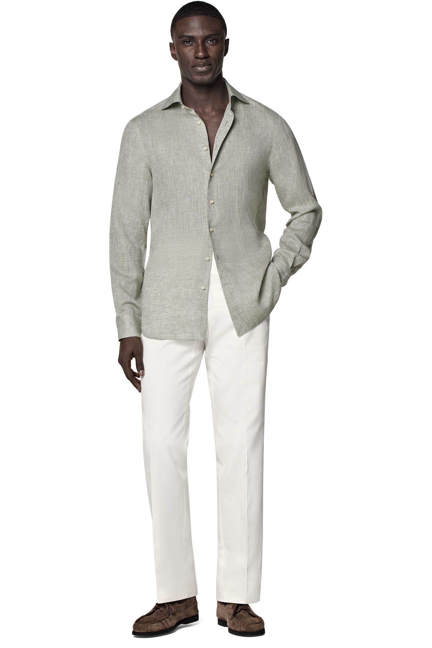 PURE LINEN OLIVE CASUAL SHIRTS LIGHT GREEN 2