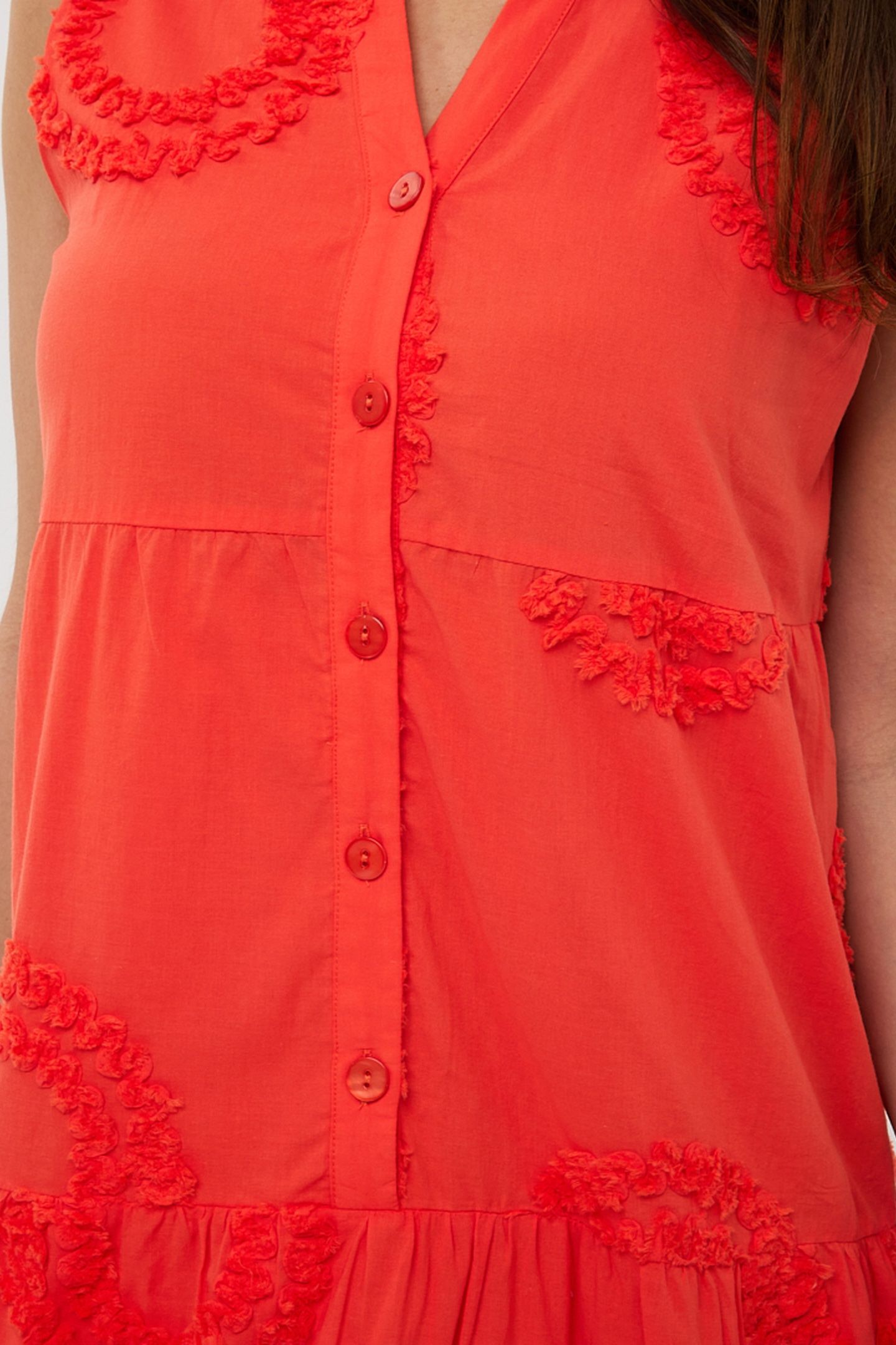 DRESS SLV/LSS 3D CIRCLED EMBROIDERY RED ORANGE 6