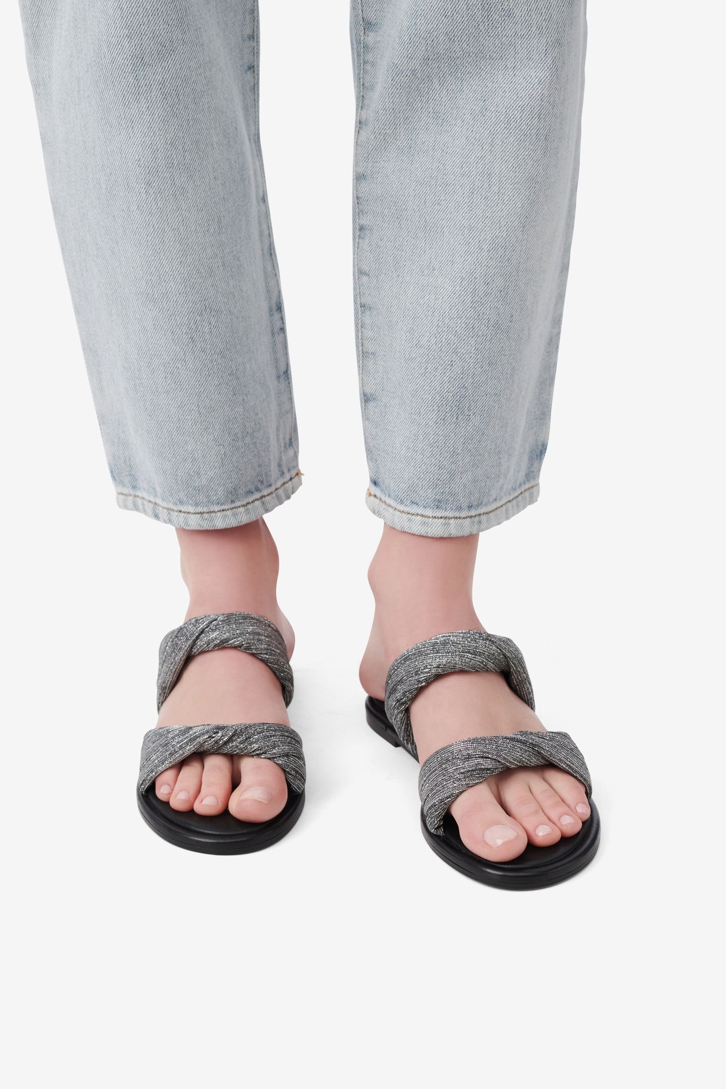 TWIST GLITTER MULES SILVER/BLACK 10