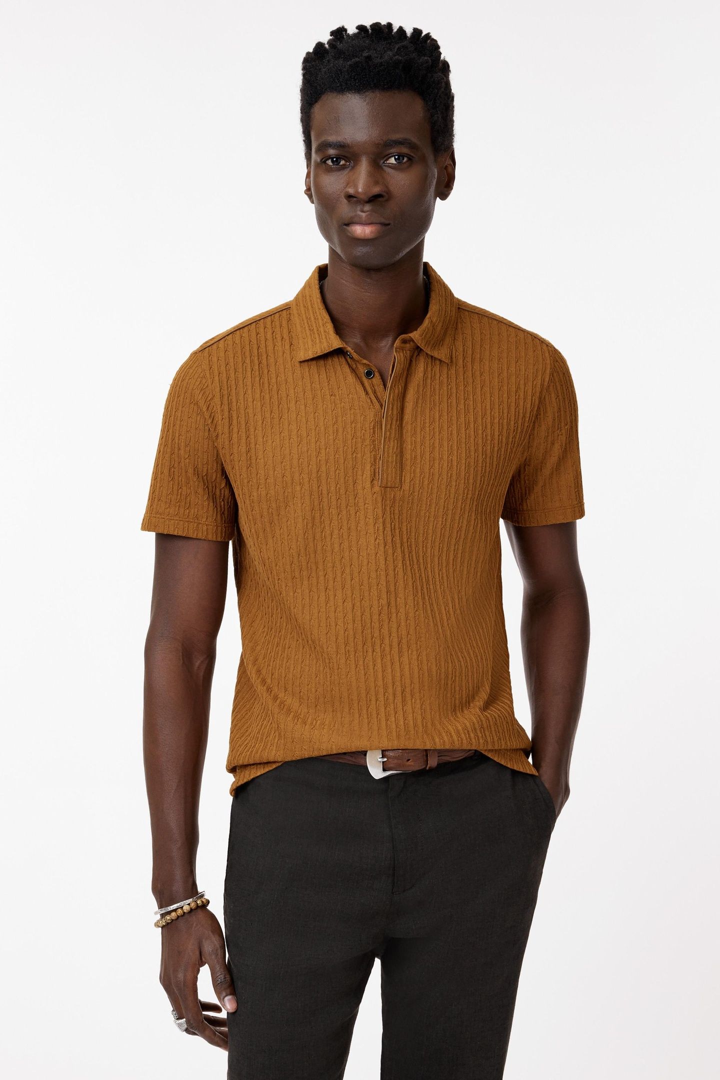 GRANA REGULAR FIT SS POLO IN JACQUARD ST SIENNA BROWN 2