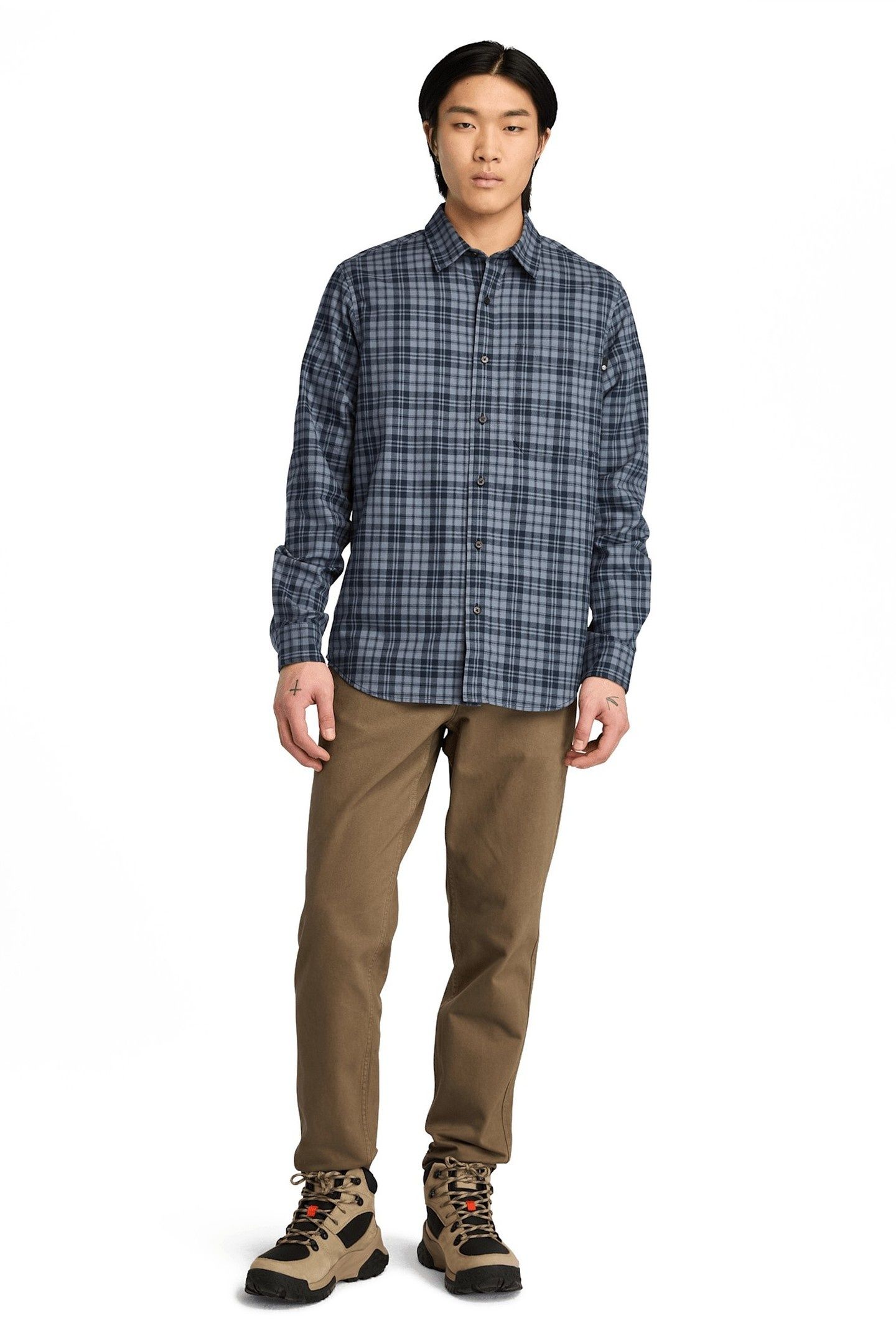 HERRINGBONE FLANNEL PLAID SHIRT DRK SAPPHIRE YD 1
