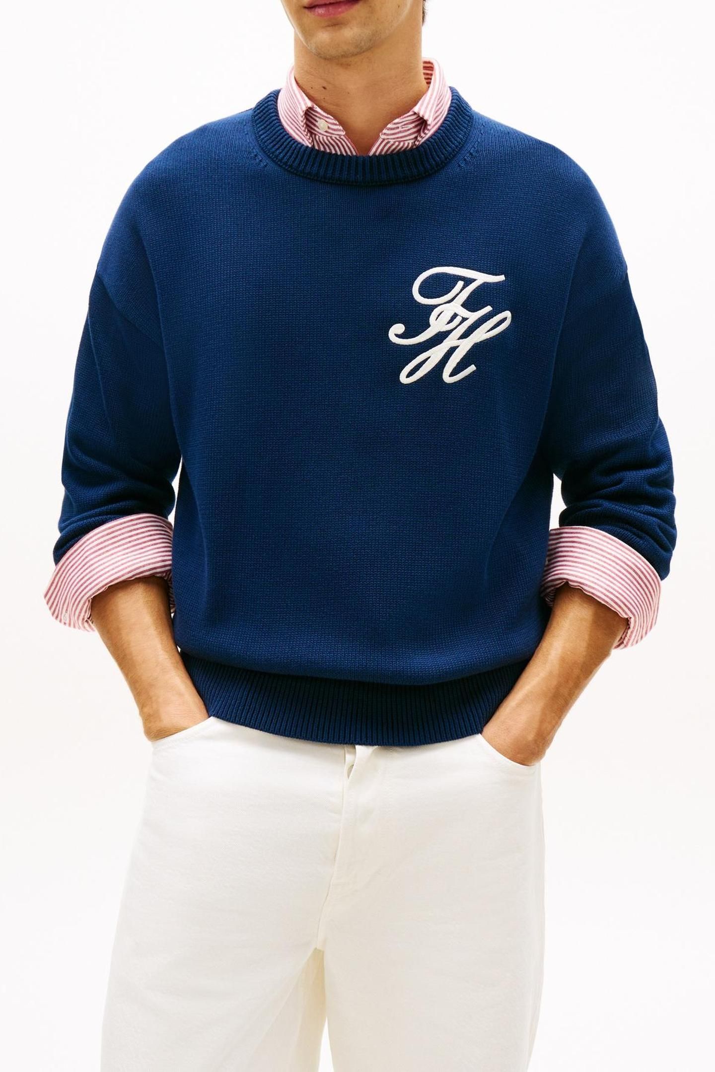 CHUNKY COTTON CREW NECK SWEATER CARBON NAVY 2