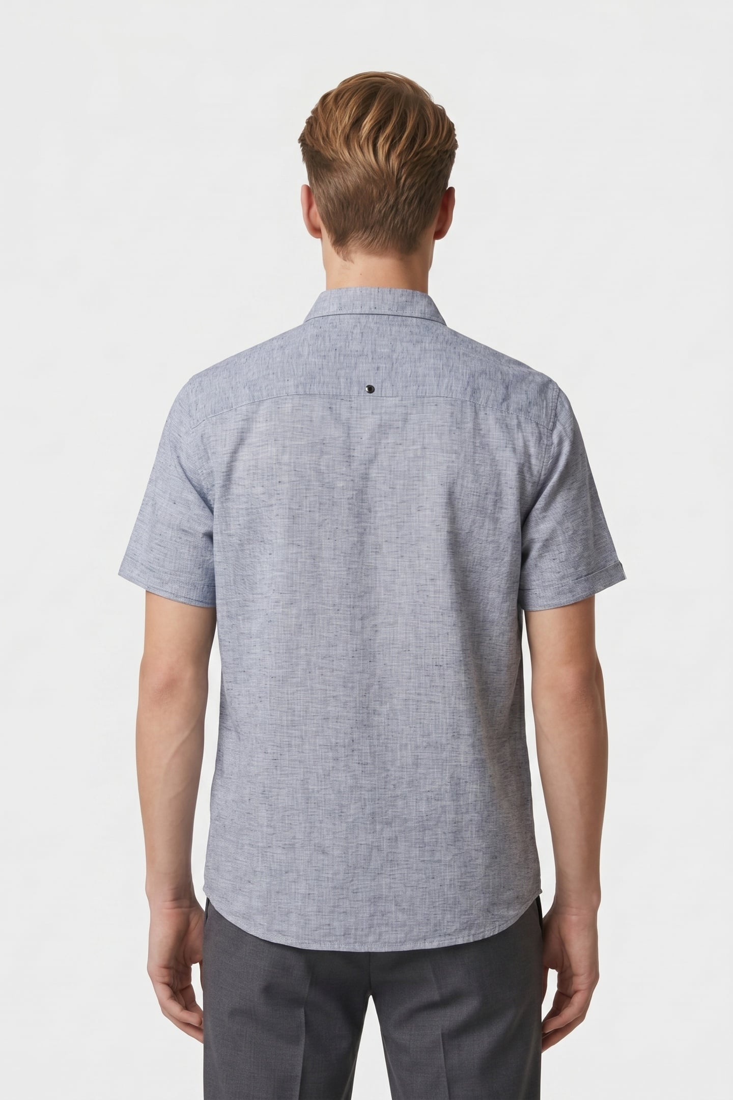 SHIRT SHORT SLEEVE 2 COLOURED MELANGE WITH LINEN INDIGO BLUE 2