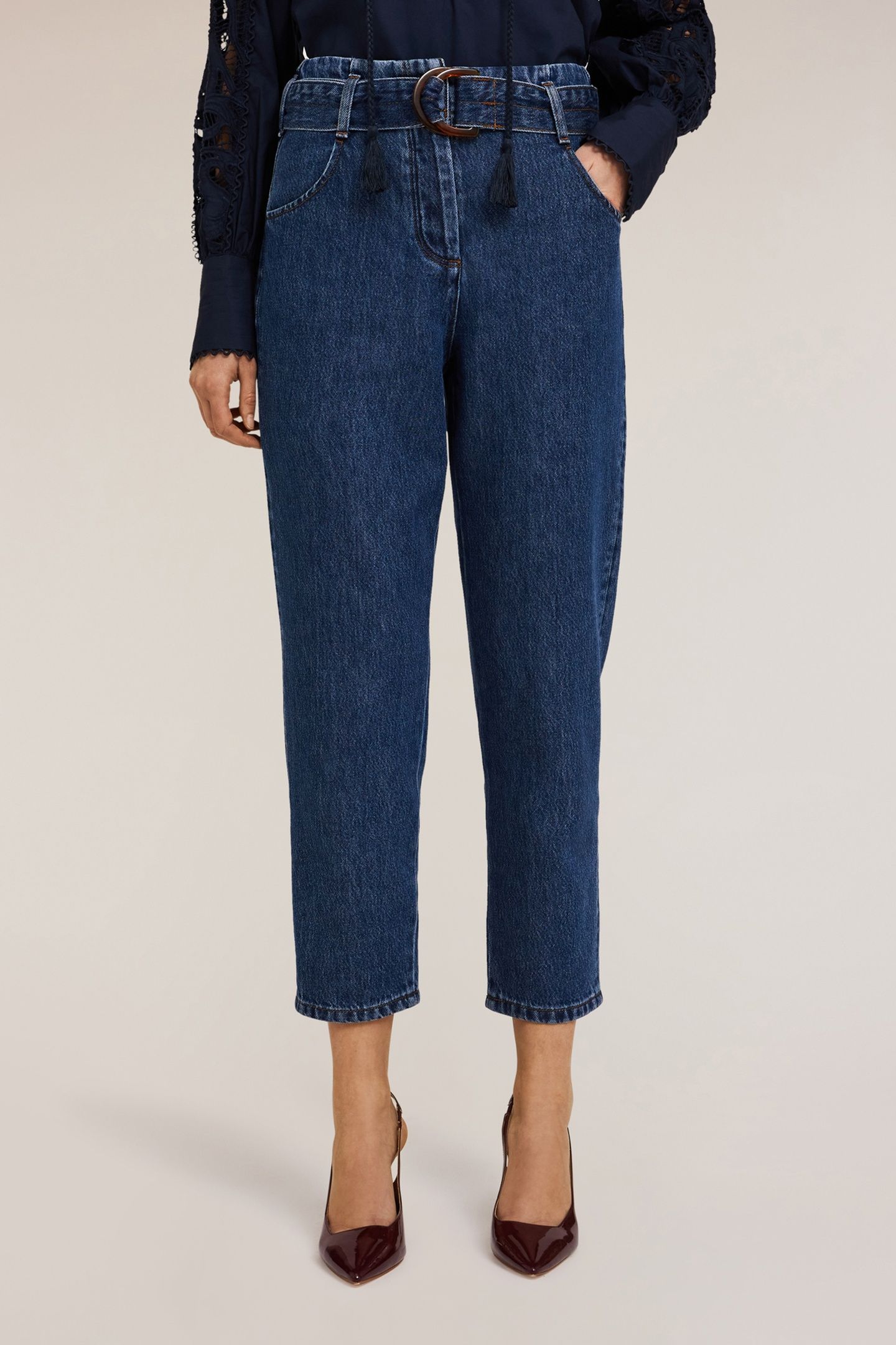 BALLOON FIT JEANS WITH LYOCELL BLEND BELT BLUE 2