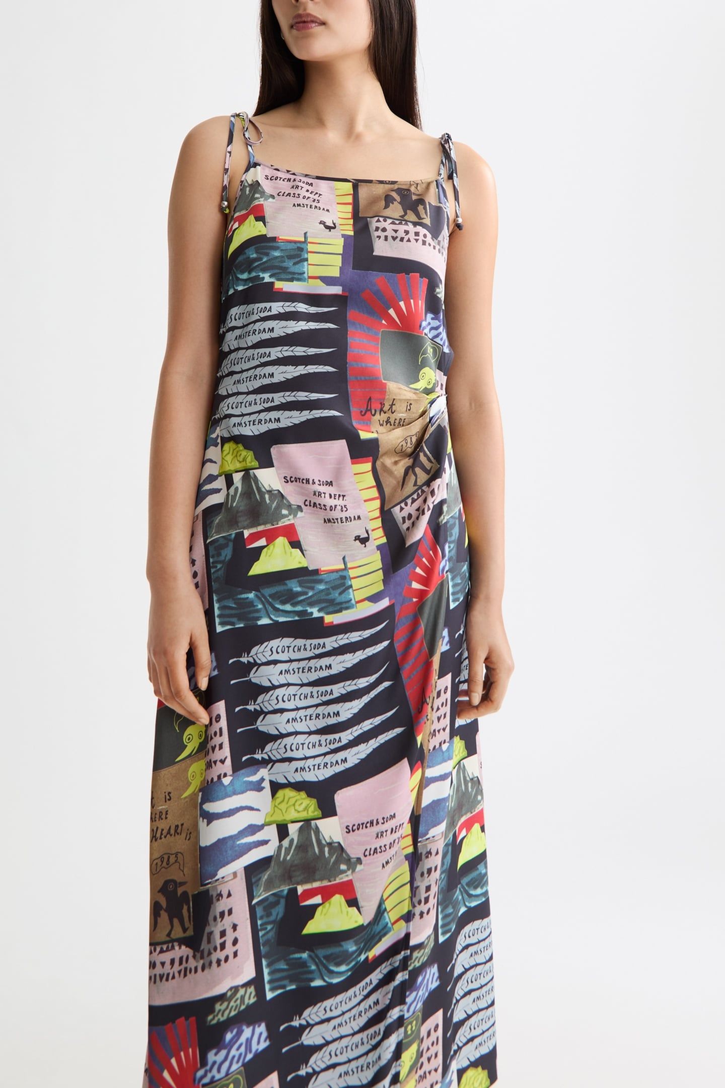 MIDI SLIP DRESS WITH TIED STRAPS AND DRAPED WAIST ART DEPT C 1