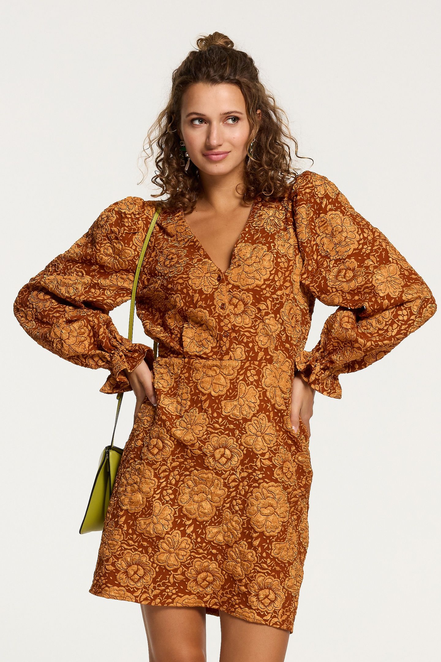 SAO PAULO DRESS FLOWER JAQUARD RUST ORANGE 2