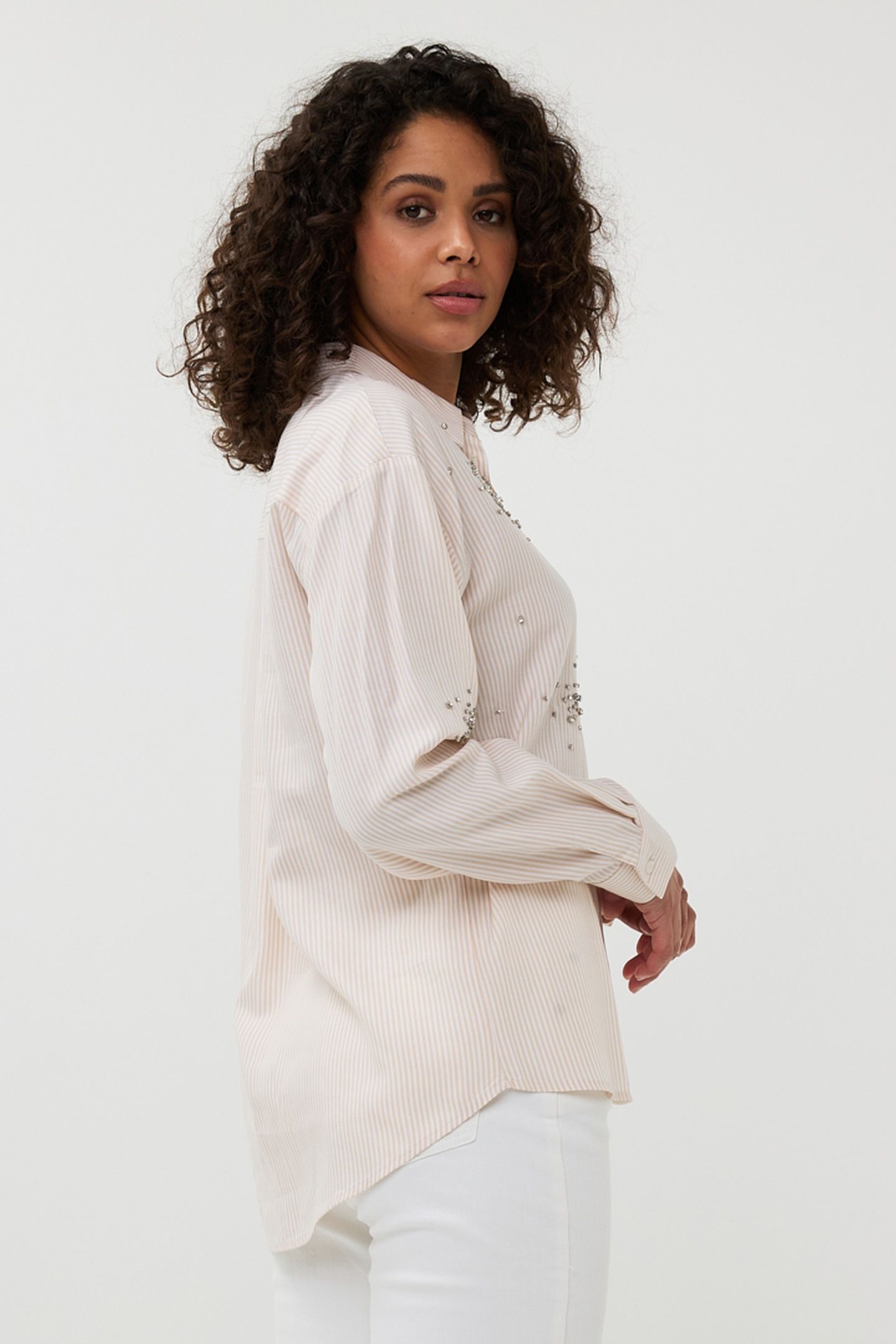 BLOUSE STRIPED RHINESTONES OFF WHITE / SAND 4