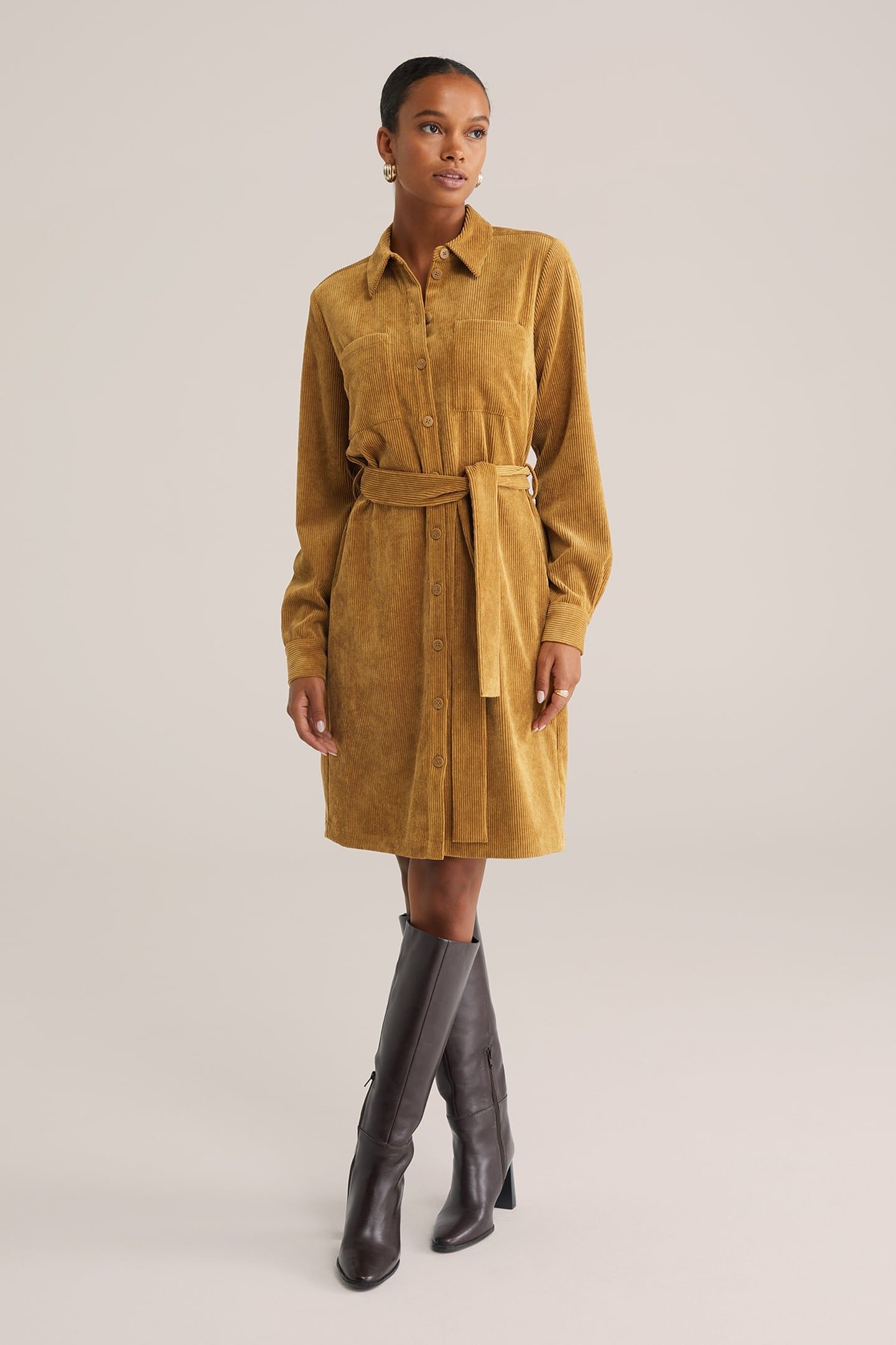 DRESS MID LENGTH OCHRE YELLOW 1