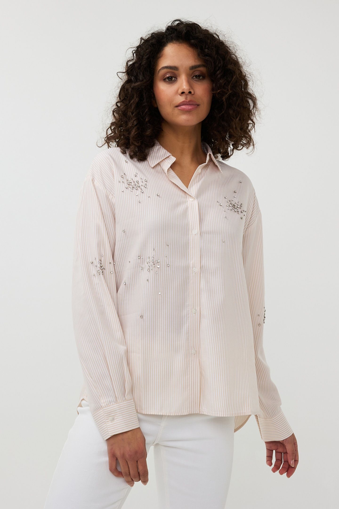 BLOUSE STRIPED RHINESTONES OFF WHITE / SAND 2