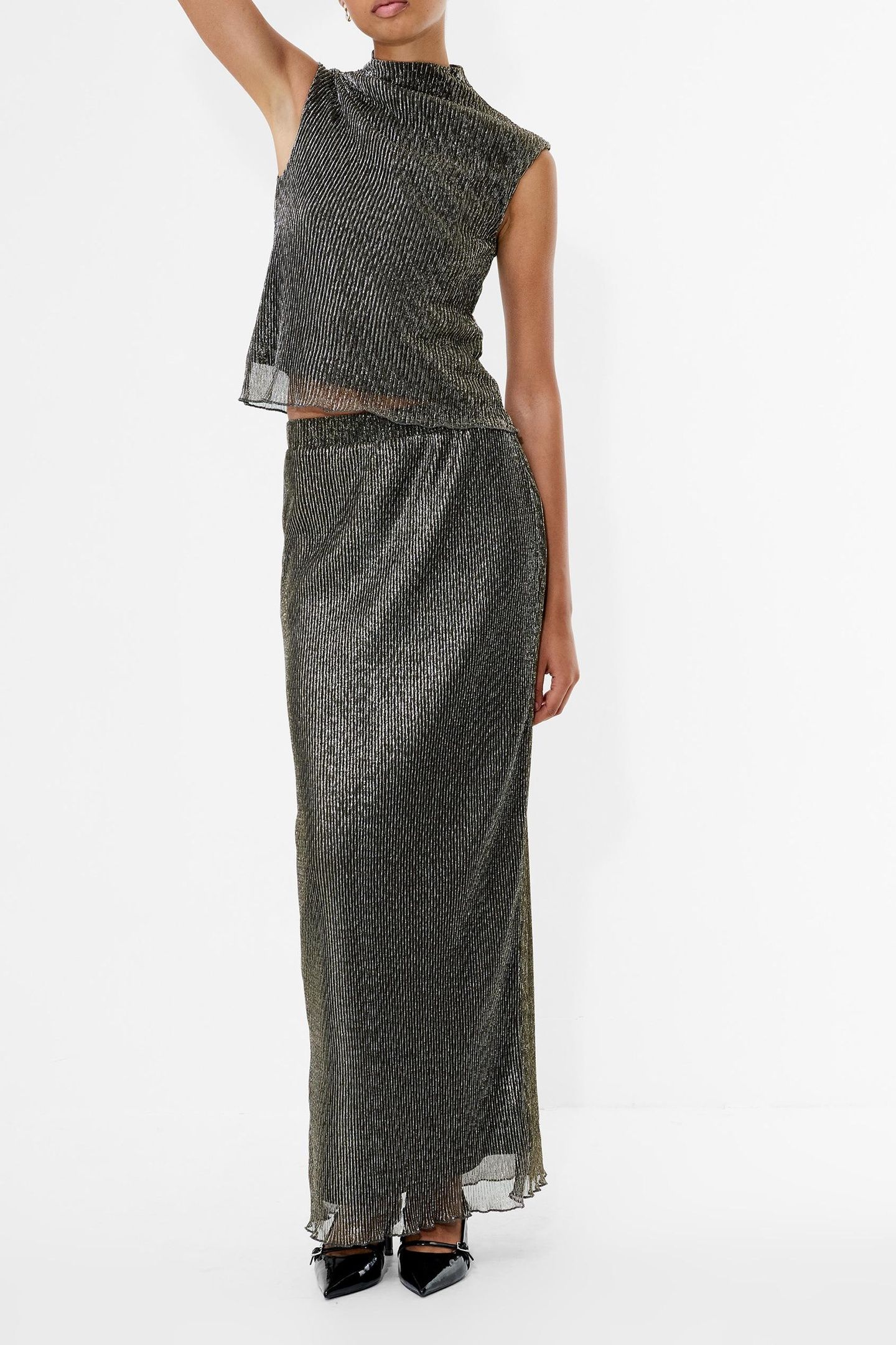 TAMY LUREX PLISSE SLVLSS TOP BLACK GOLD 1