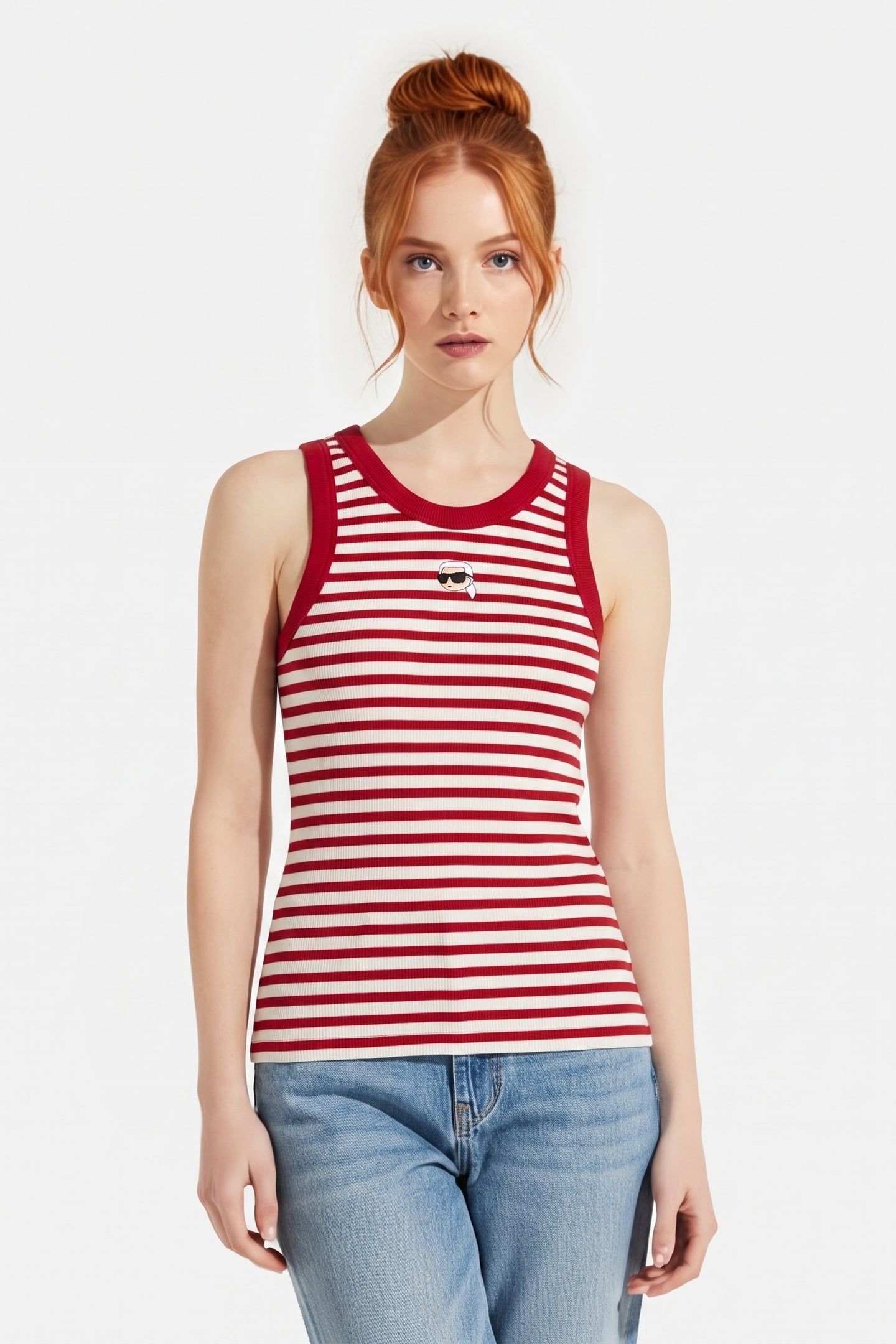 IKON RIBBED TANK SCARLET SAGE-CREAM STRIPE 1