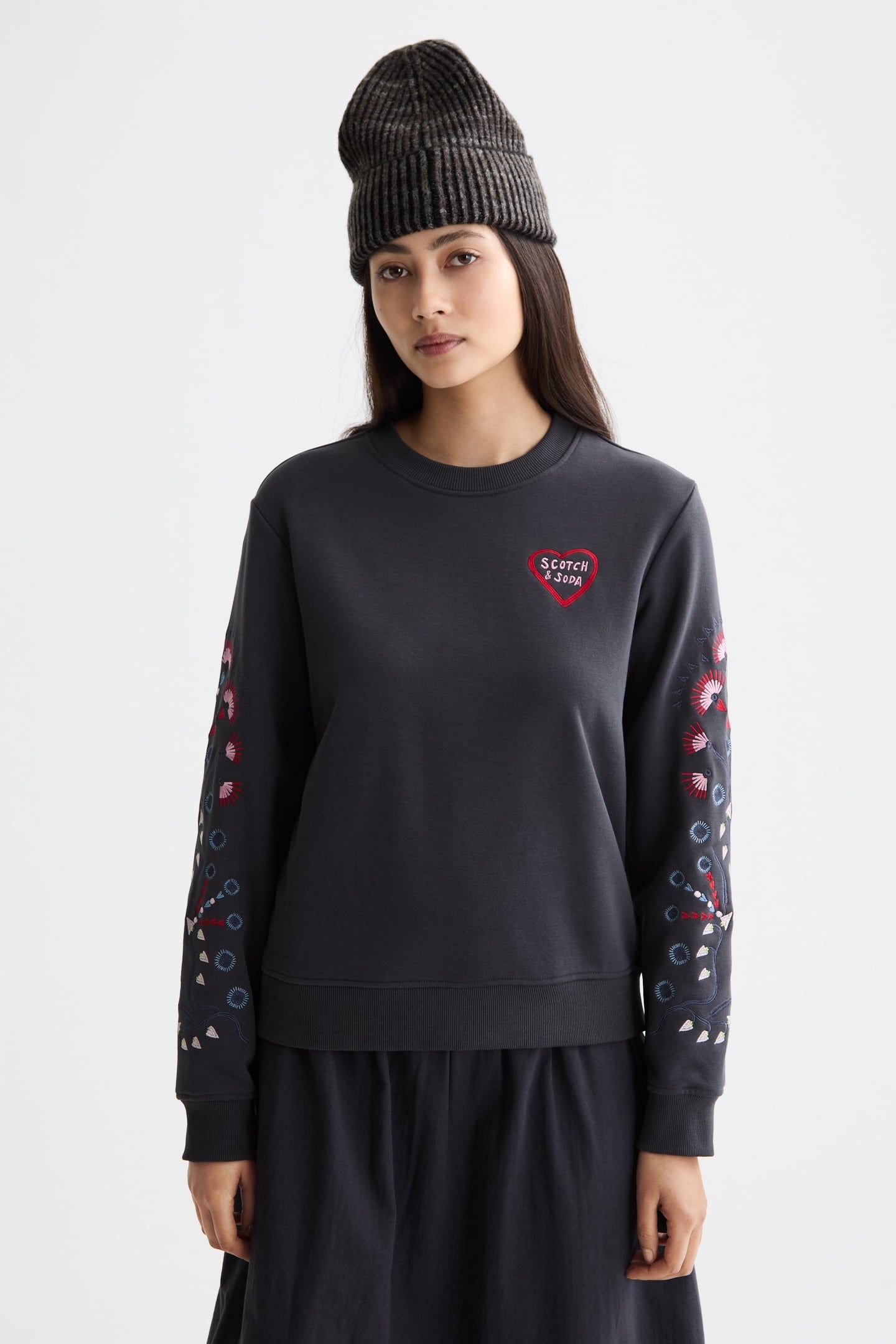 EMBROIDERED REGULAR FIT SWEATSHIRT CHARCOAL ART 1