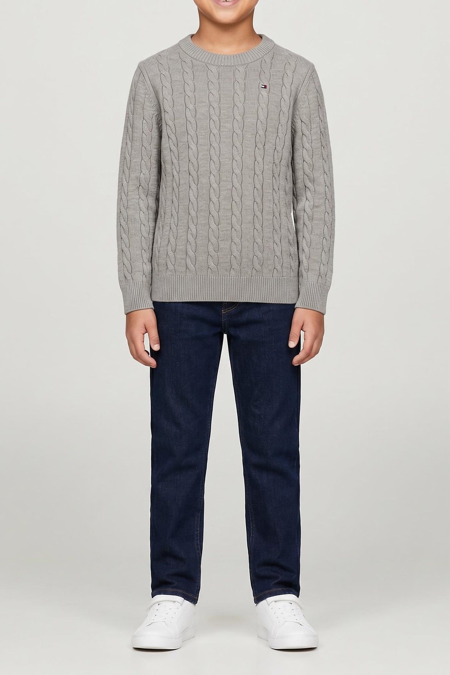 BOYS COTTON CABLE SWEATER MID GREY HEATHER 1