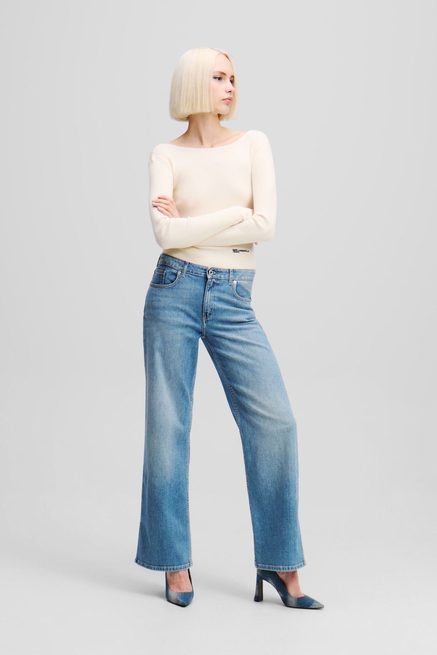 RELAXED DENIM W/ SLIT WASHED MID BLUE 1