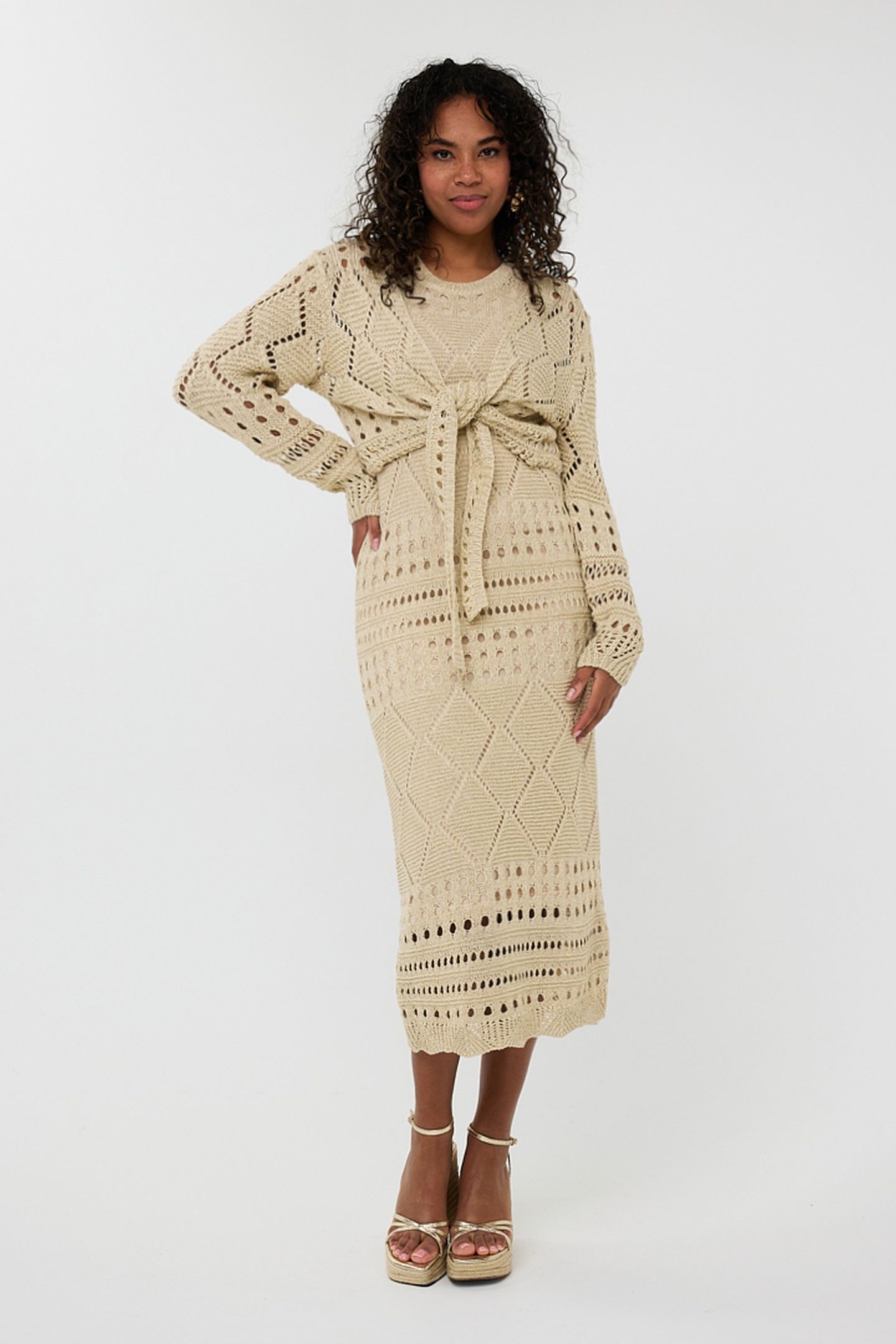 BOLERO FANCY OPEN KNIT LUREX LIGHT SAND 2