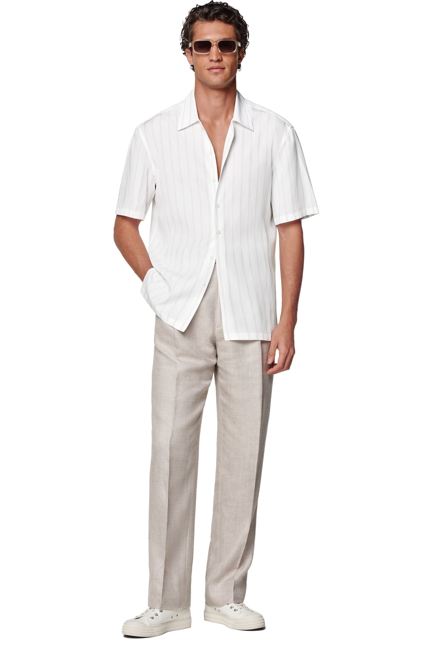 SHIRT-SHORTSLEEVE-LYOCELLSTRIPETAUPE CASUAL SHIRTS WHITE 2