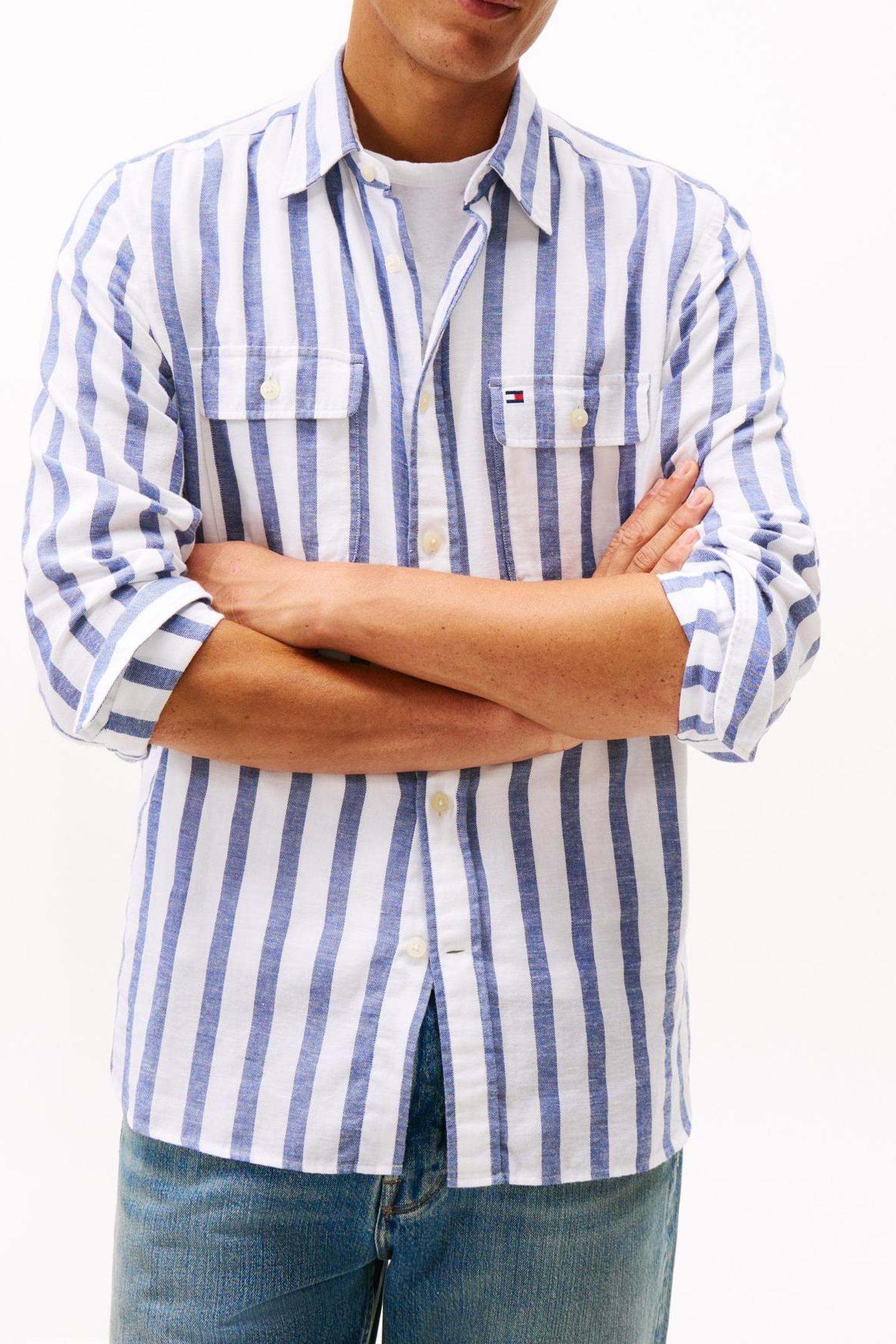 BRUSHED LINEN TWILL SHIRT BOLD BLUE/STRIPE 1