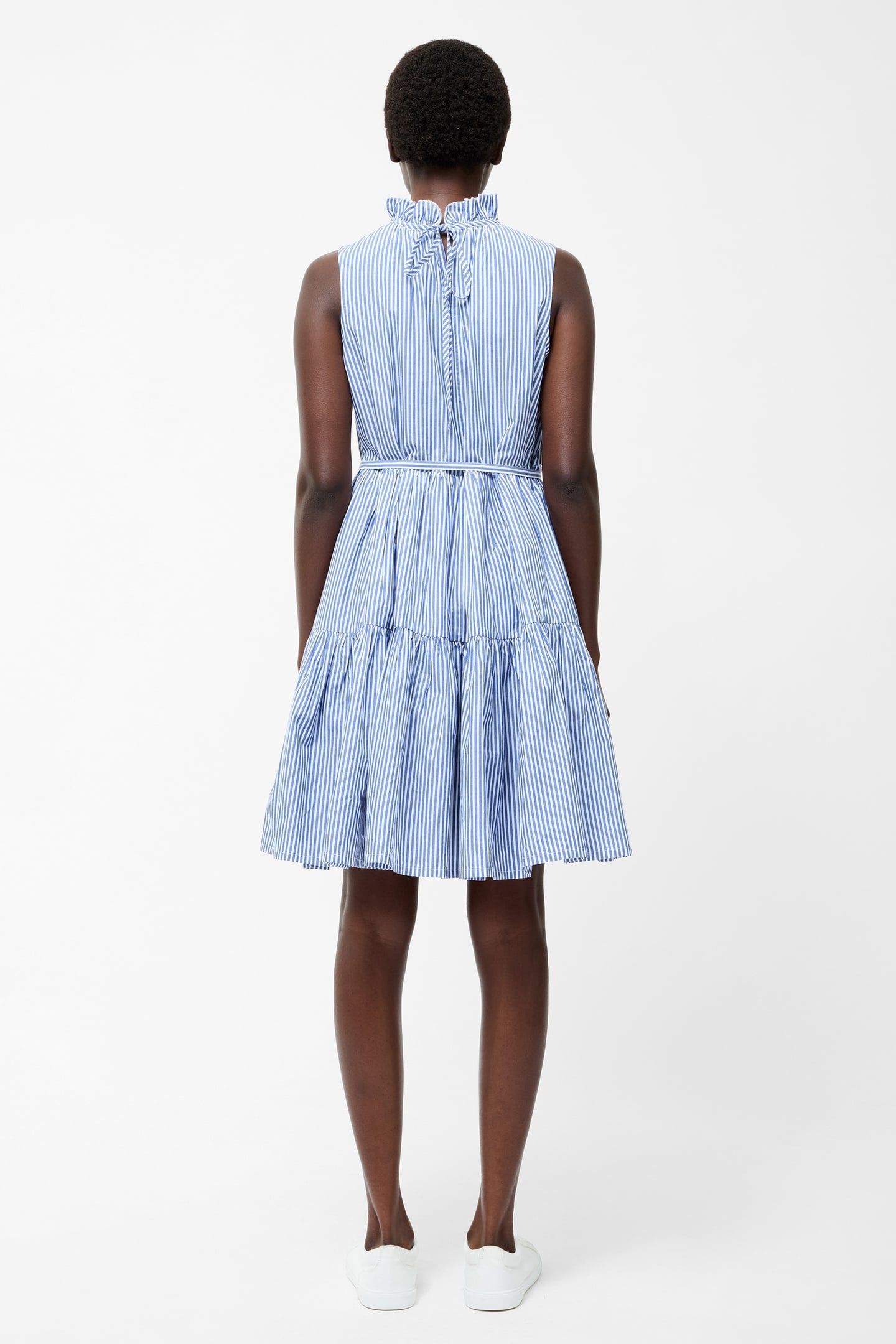 TIERED STRIPE POPLIN DRESS S BLUE/WHITE 2