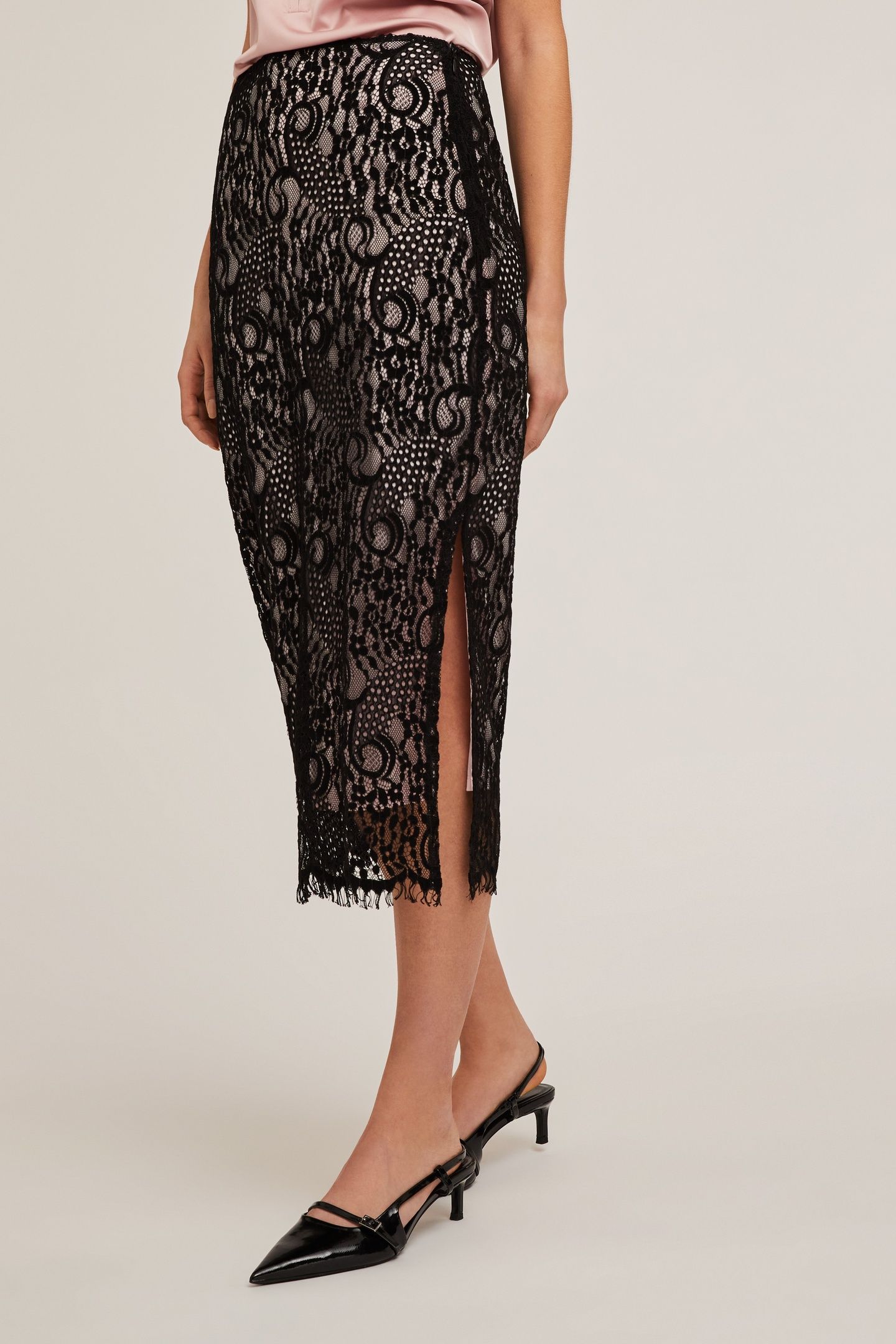 MIDI MACRAME LACE SKIRT BLACK 1