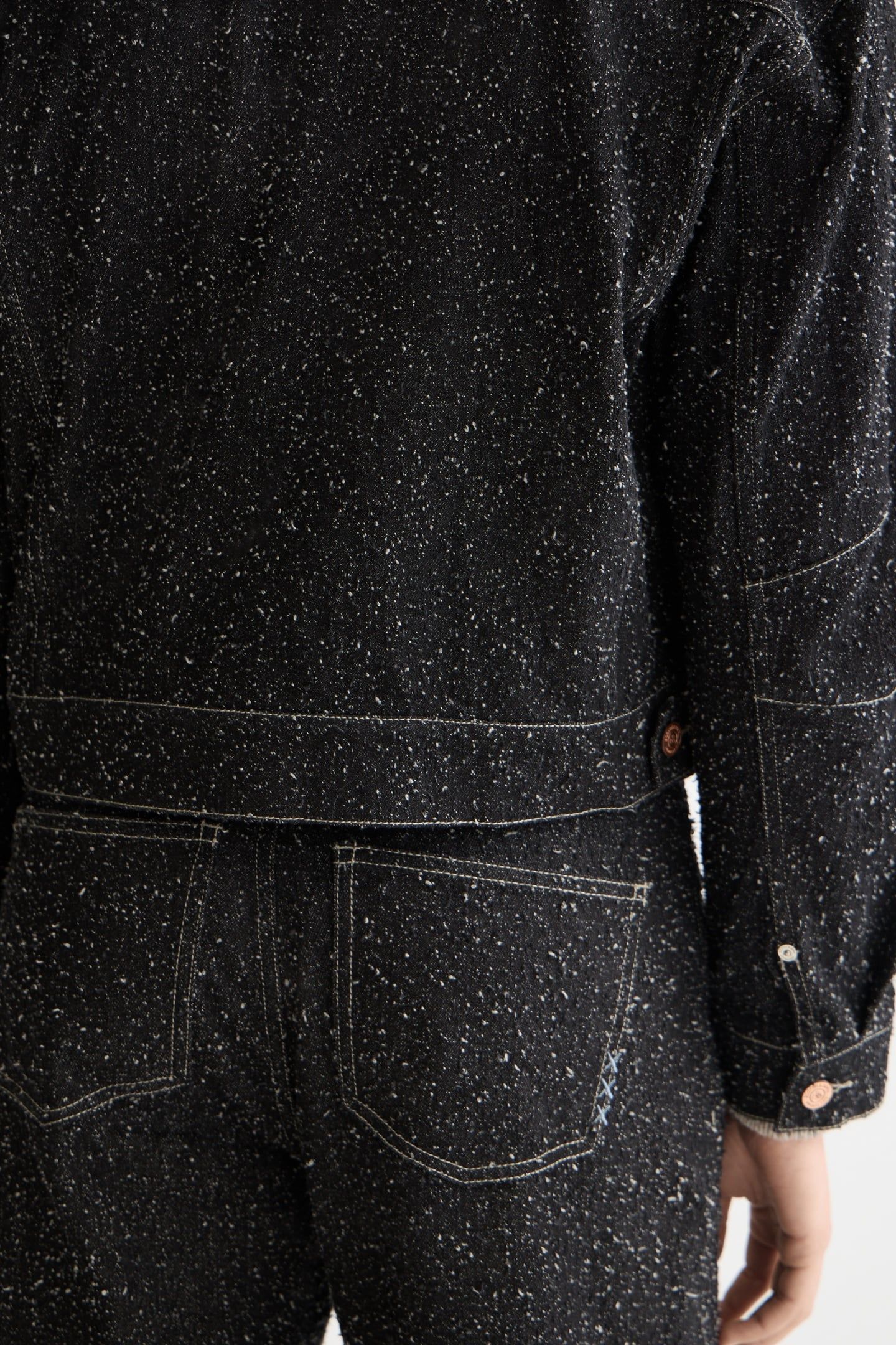 BLACK DENIM TEXTURED OVERSIZED JACKET — BLACK SNOW 3