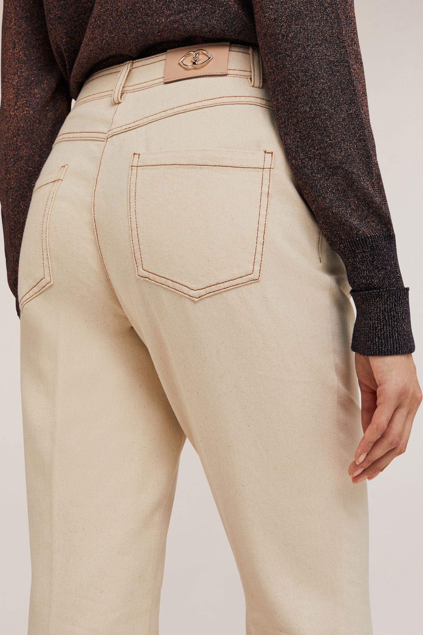 DRILL FLARED TROUSERS WITH CONTRAST STITCHING BEIGE 5