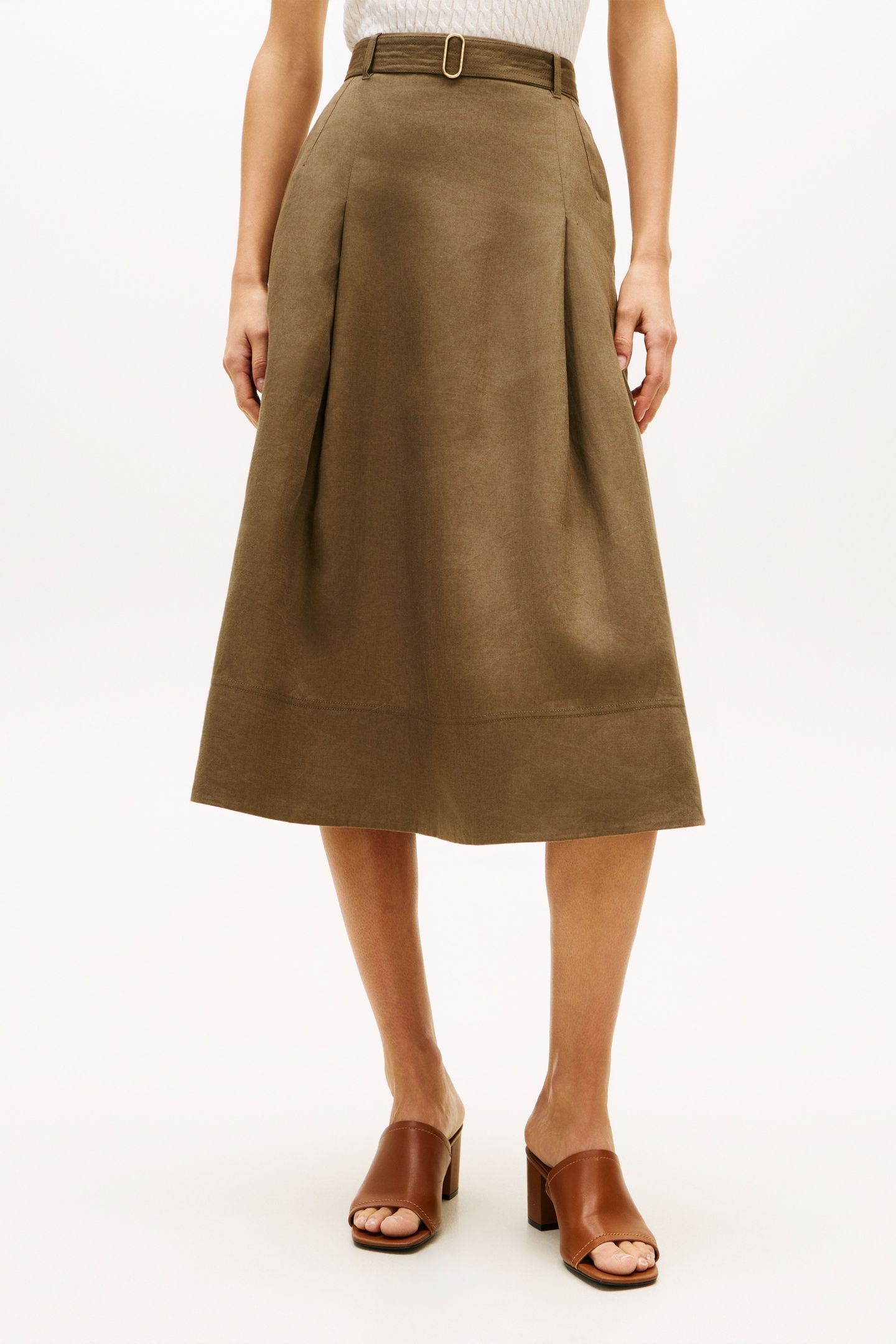 LINEN UTILITY MIDI SKIRT MEDITERRANEAN OLIVE 3