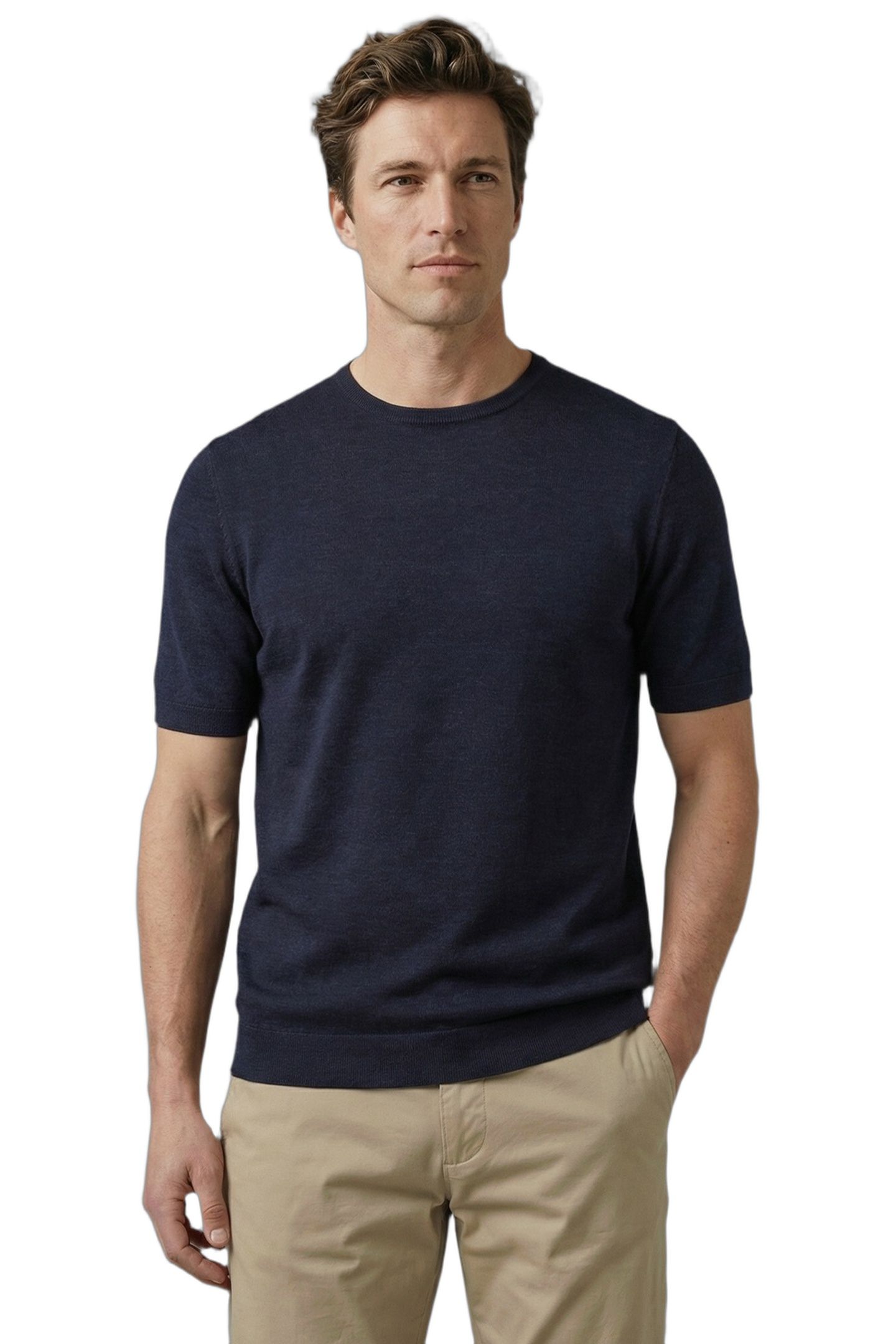 EXTRA FINE MERINO T-SHIRT NAVY 1