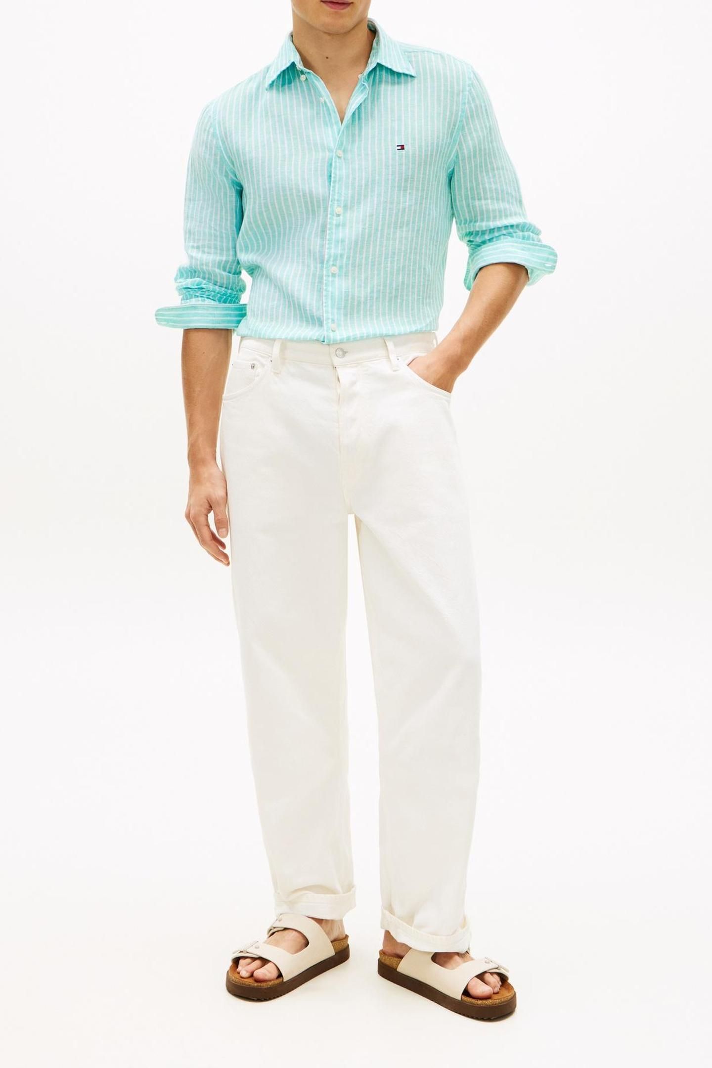 LINEN BENGAL STRIPE SHIRT ARCTIC AQUA/STRIPE 1