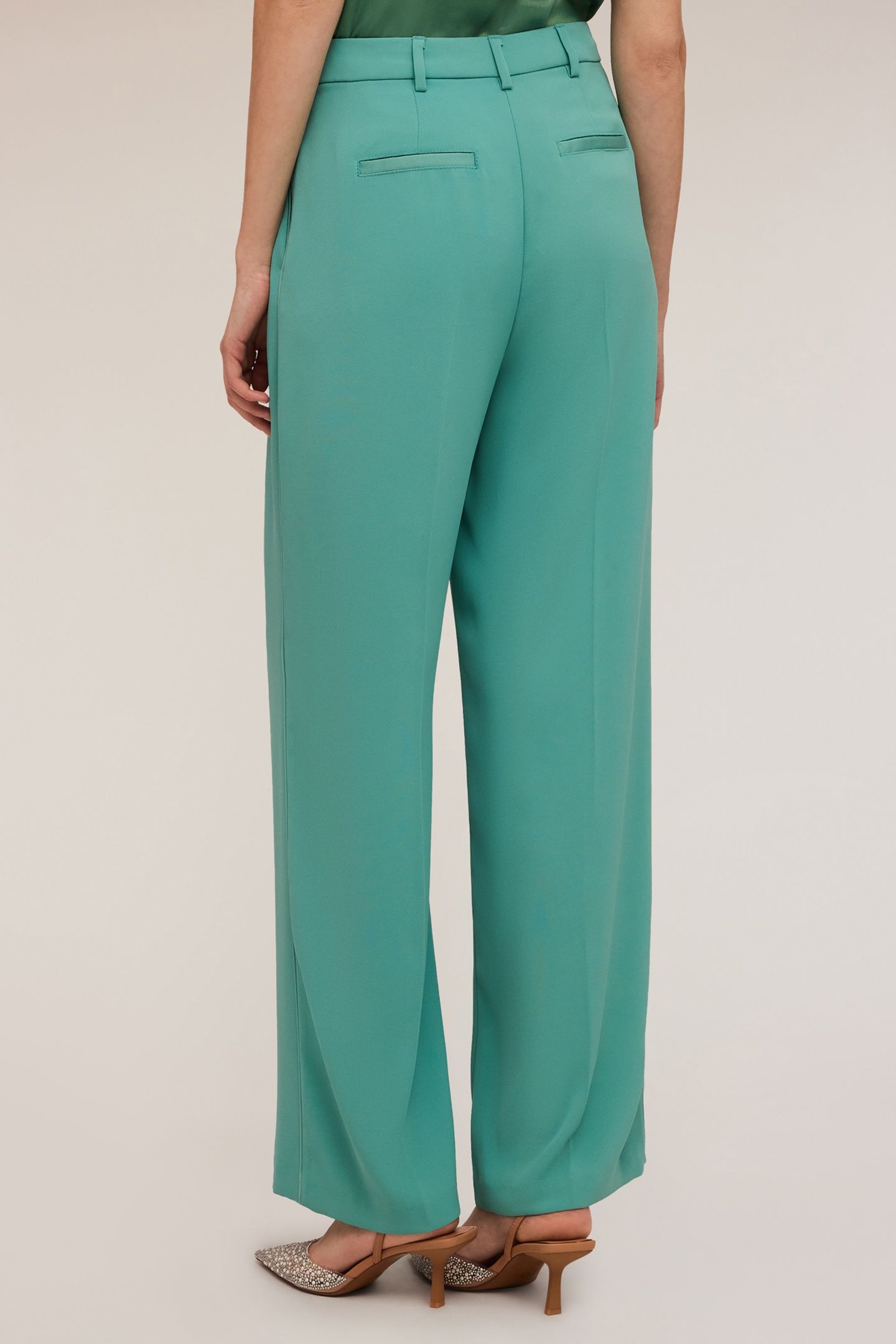 SATIN PALAZZO TROUSERS WITH SIDE PIPING AQUA GREEN 2